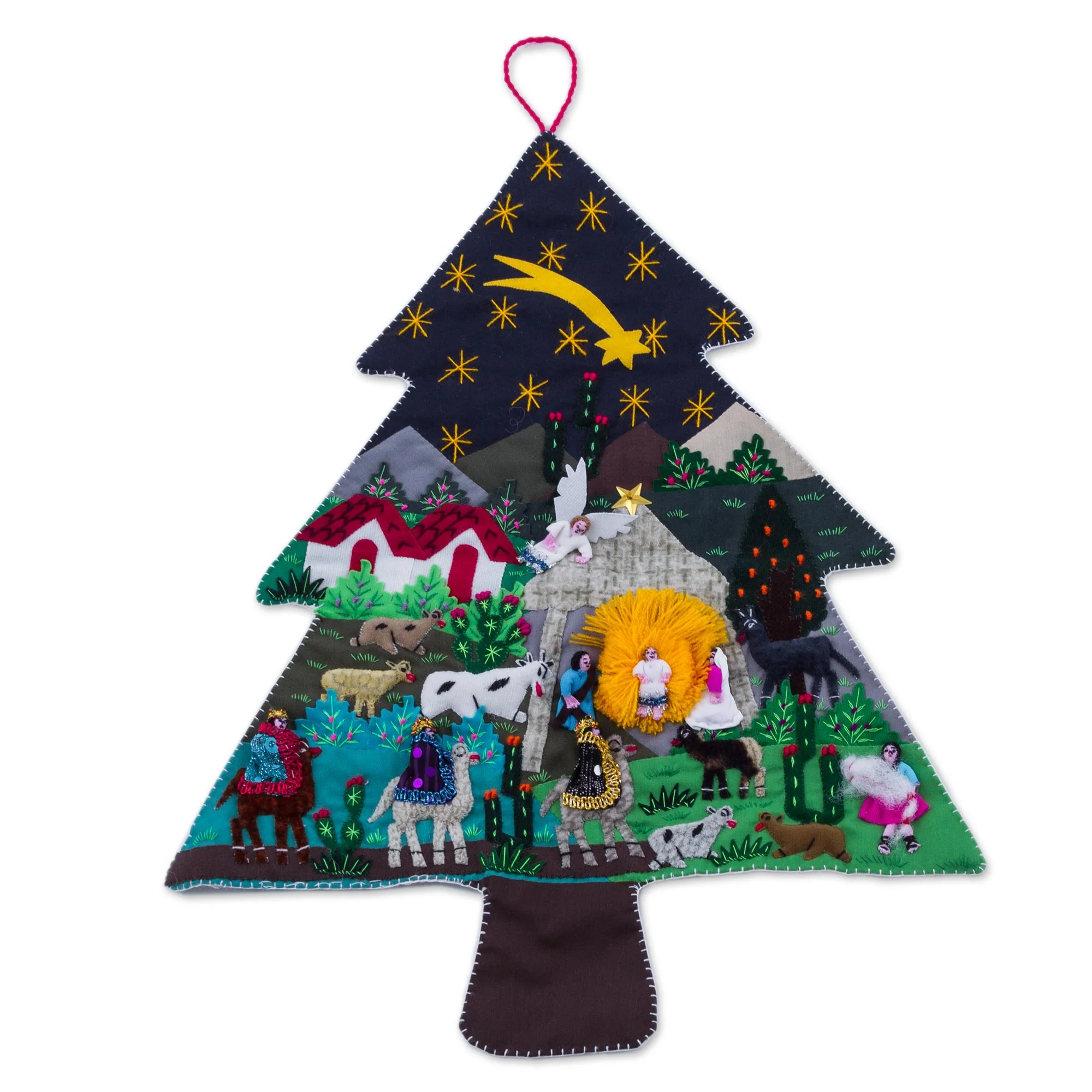 Andean Christmas Pine Handcrafted Andean Christmas Pine Tree Applique Wall Hanging - Image 2
