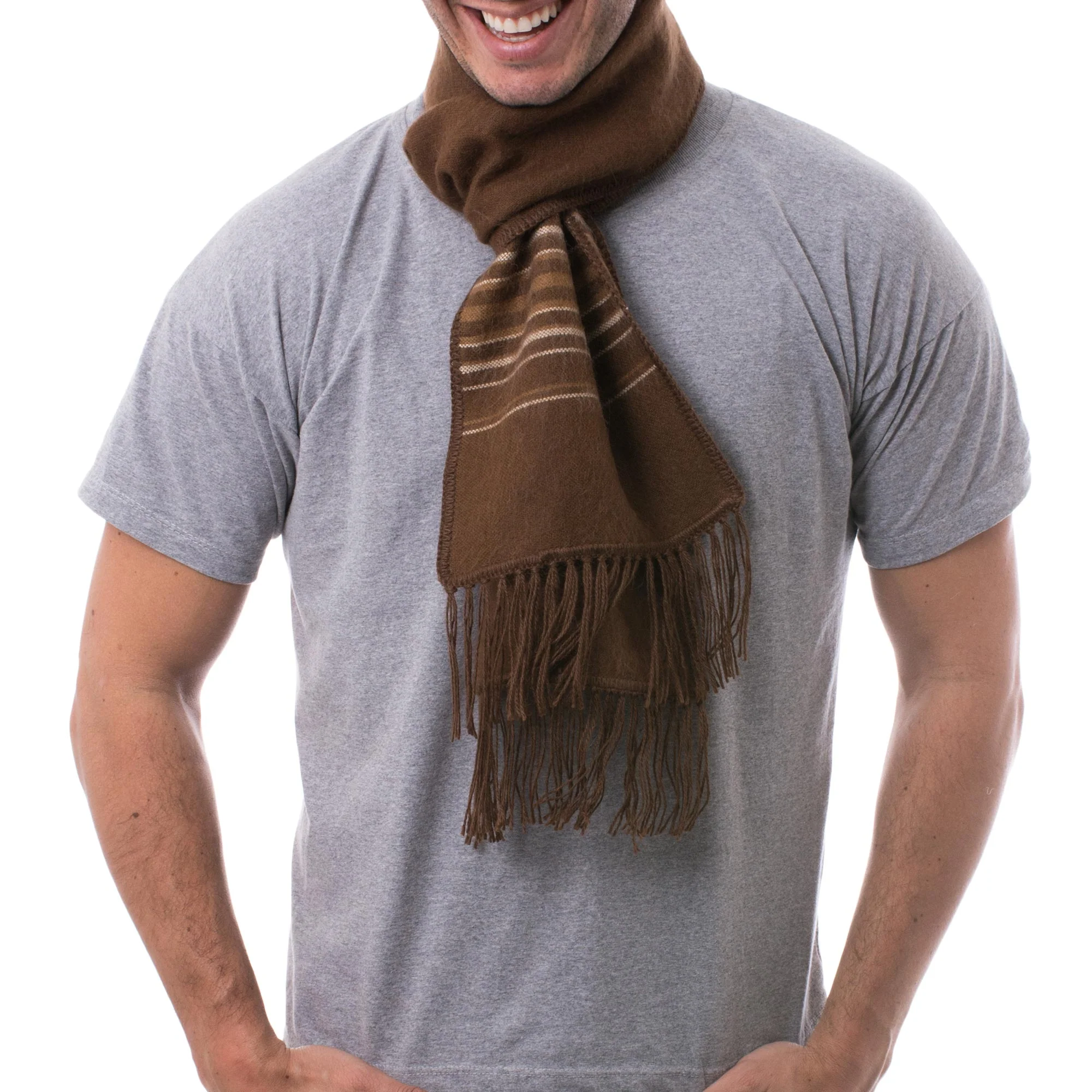 Andean Clouds in Brown Men's Artisan Crafted Woven Brown Alpaca Blend Scarf - Image 3