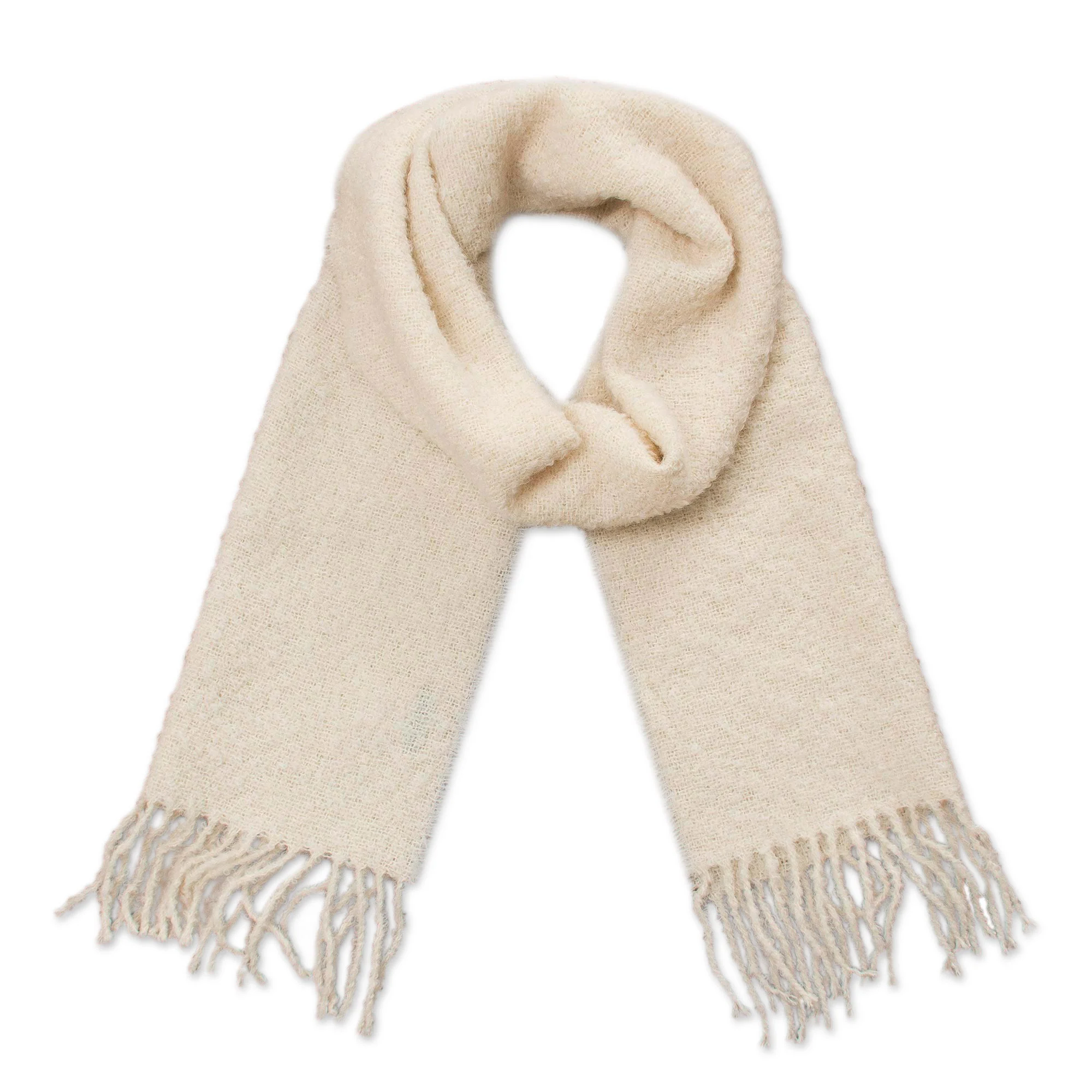 Andean Delight in Bone 100% Alpaca Wrap Scarf in Solid Bone from Peru - Image 2