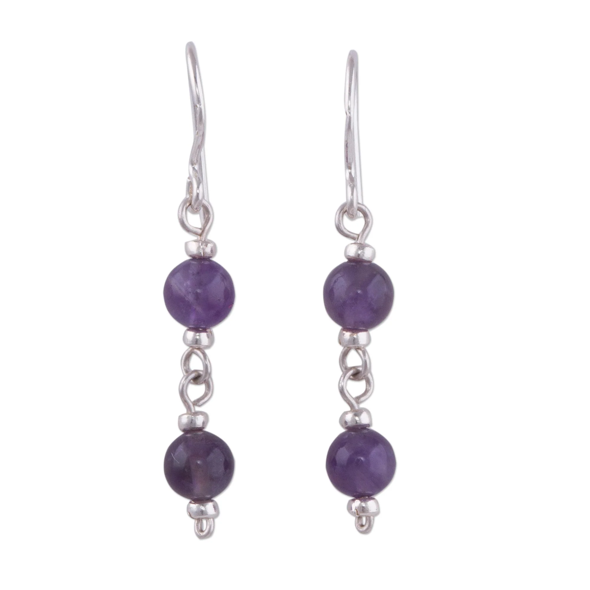 Andean Emotion Dangle Earrings in Sterling Silver with Two Amethyst Beads - Image 2
