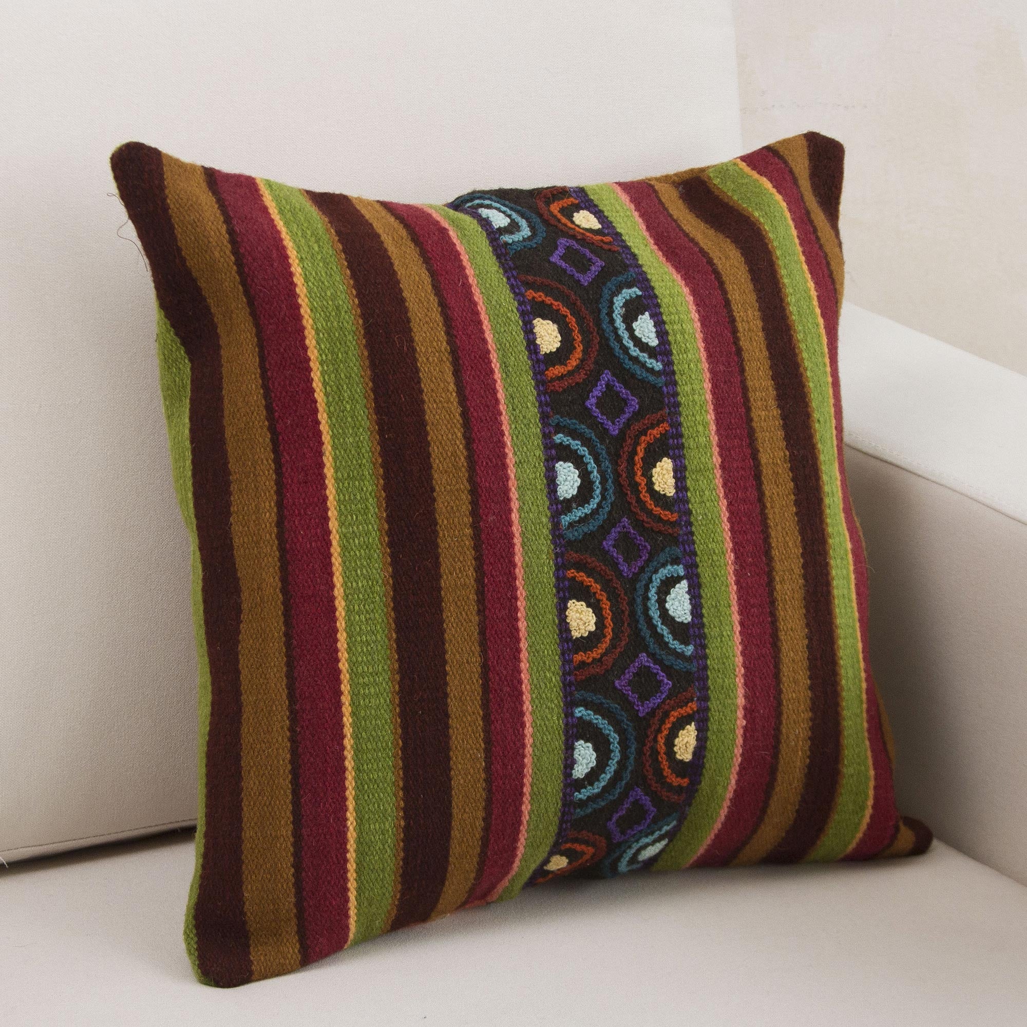 Andean Illusion Handwoven Striped Wool Cushion Cover from Peru - Image 3