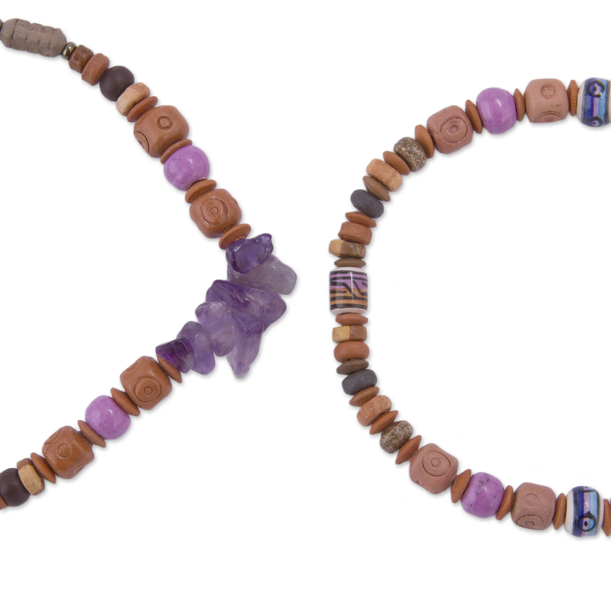 Andean Joy Two Amethyst and Ceramic Beaded Stretch Bracelets from Peru - Image 5