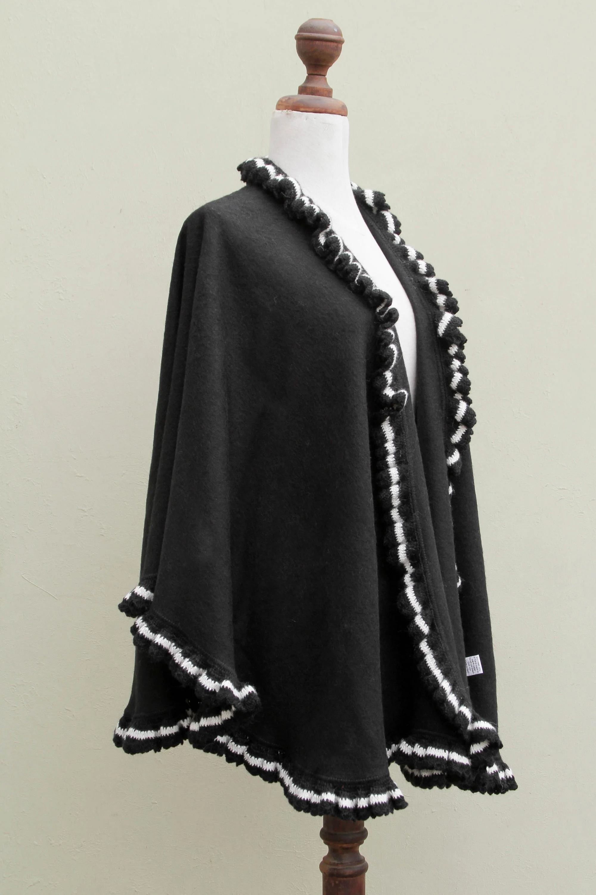 Andean Snow Princess in Black Alpaca Blend Cape - Image 3