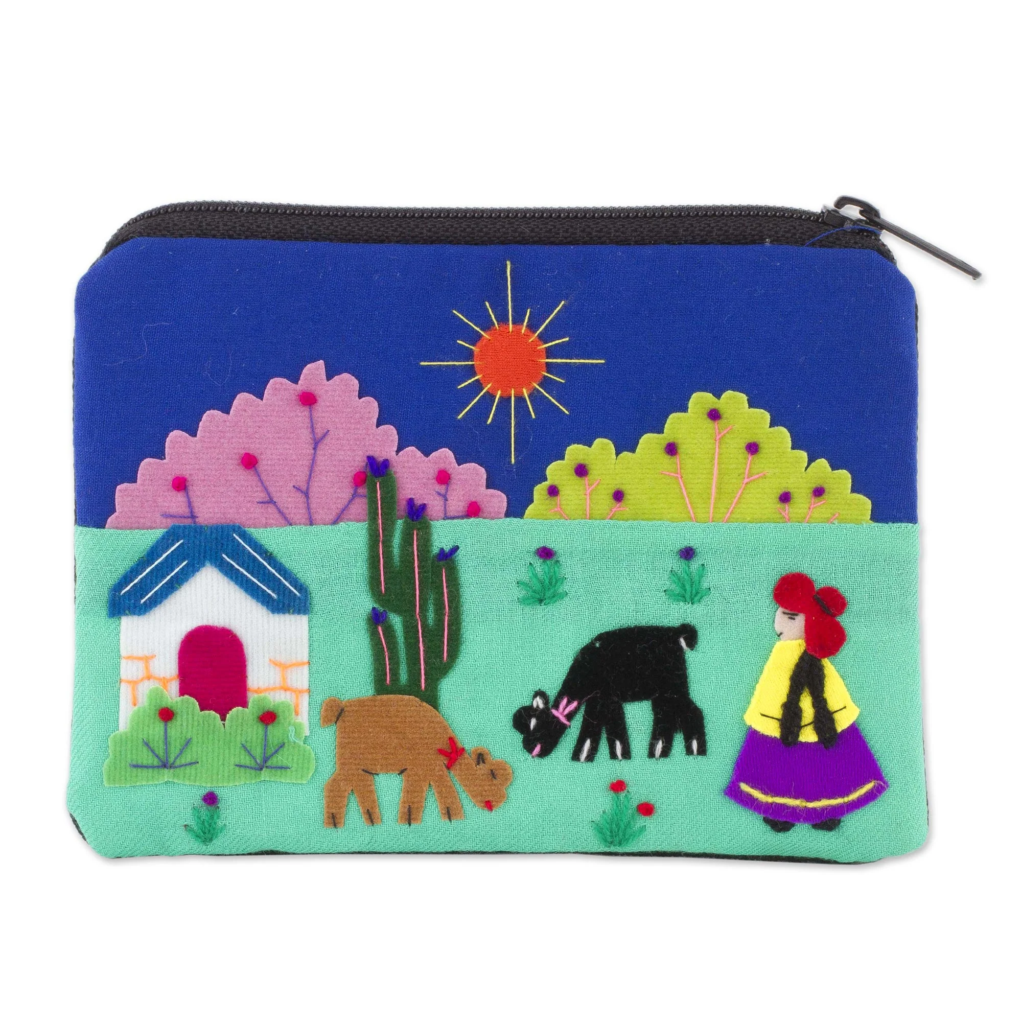 Andean Sunshine Embroidered Multicolor Cotton Blend Coin Purse from Peru - Image 2