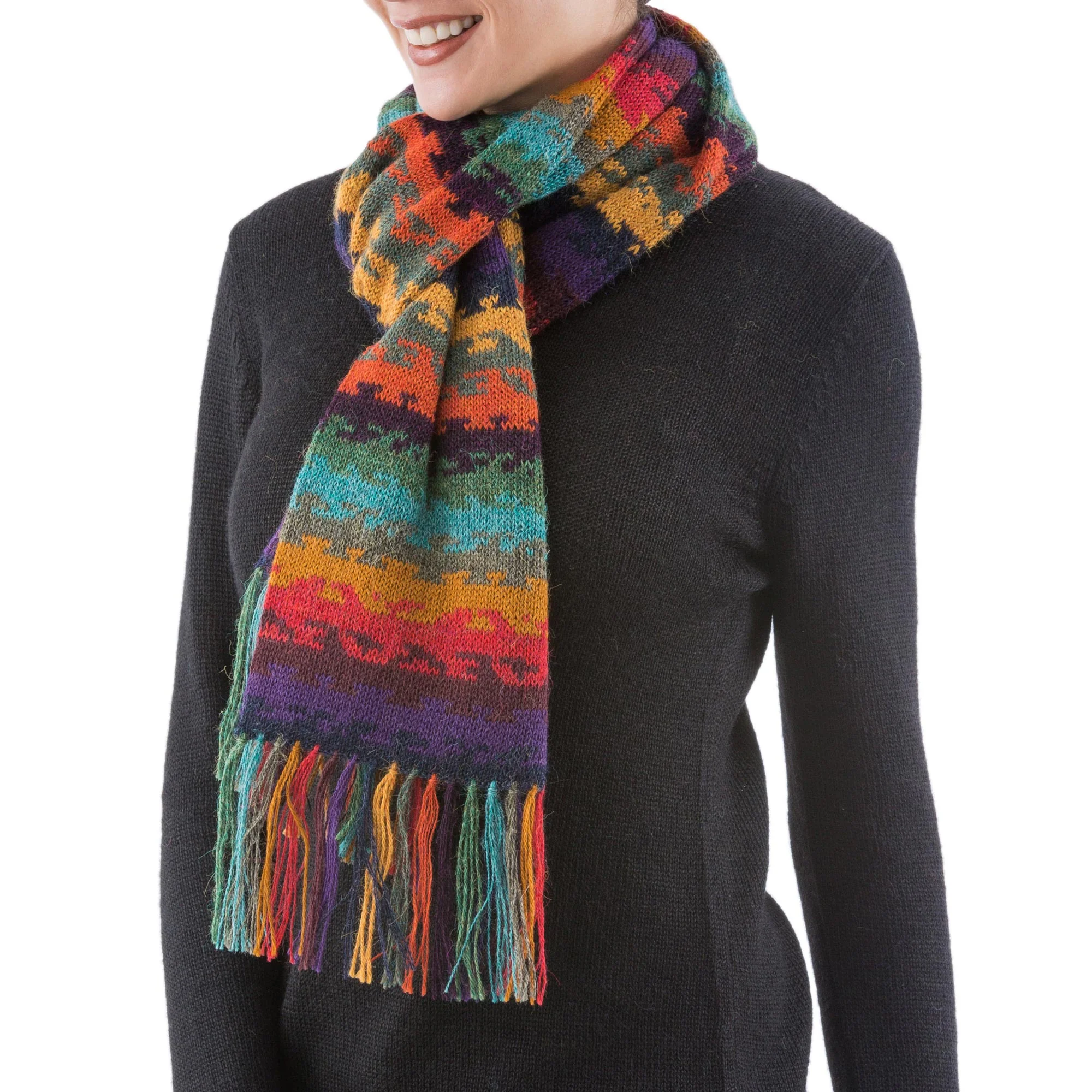 Andean Twilight Alpaca Wool Striped Scarf from Peru - Image 3