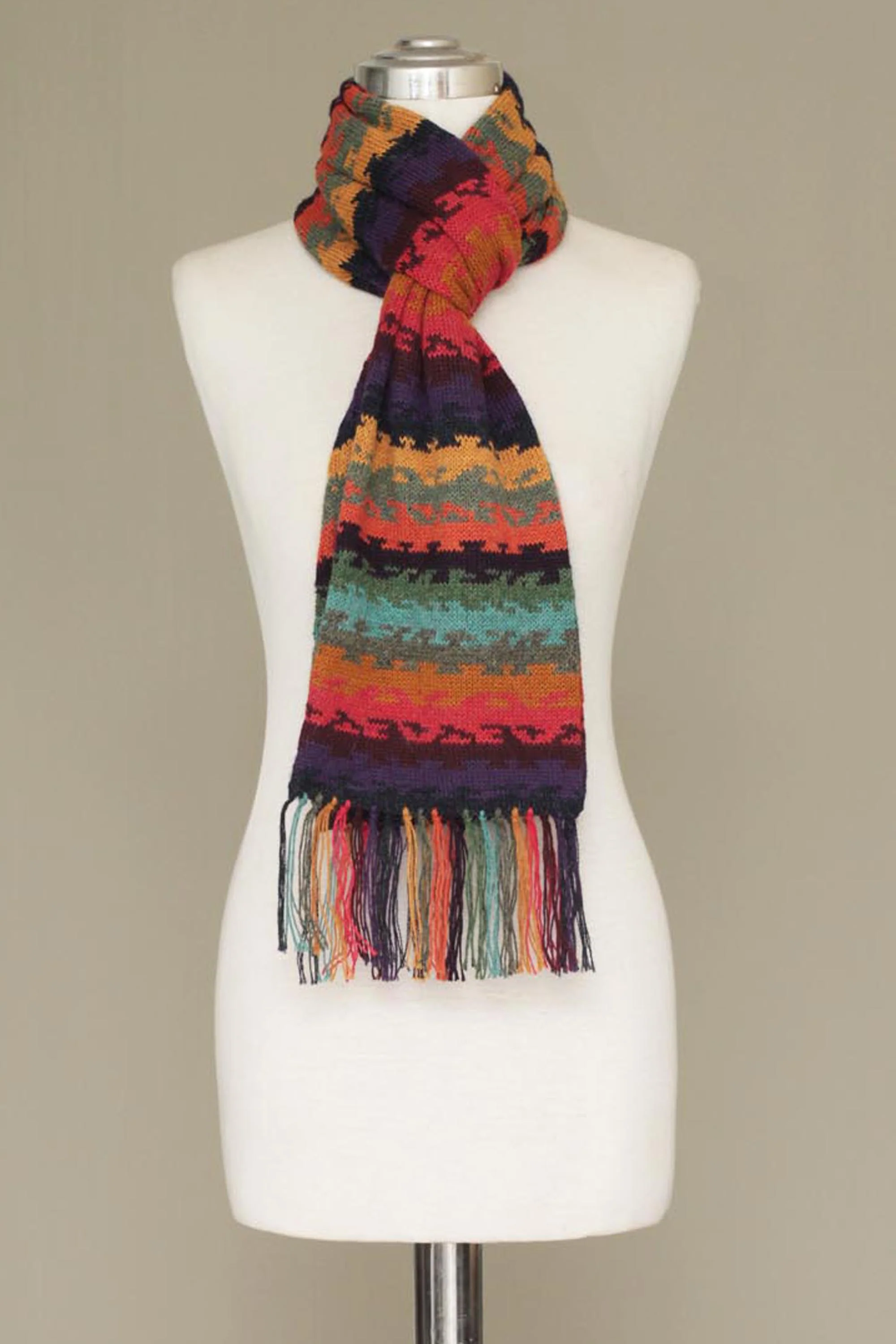 Andean Twilight Alpaca Wool Striped Scarf from Peru - Image 4