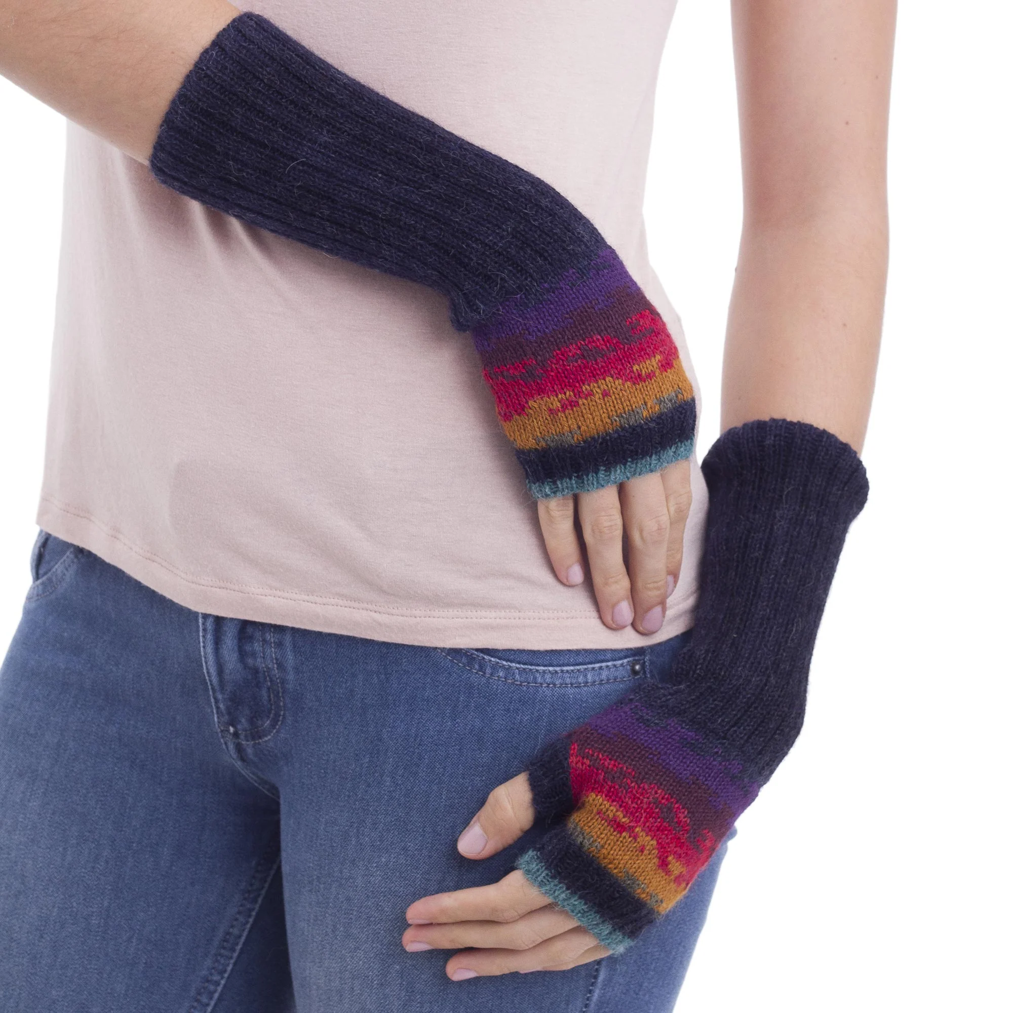 Andean Twilight Hand Crafted Alpaca Wool Gloves - Image 2