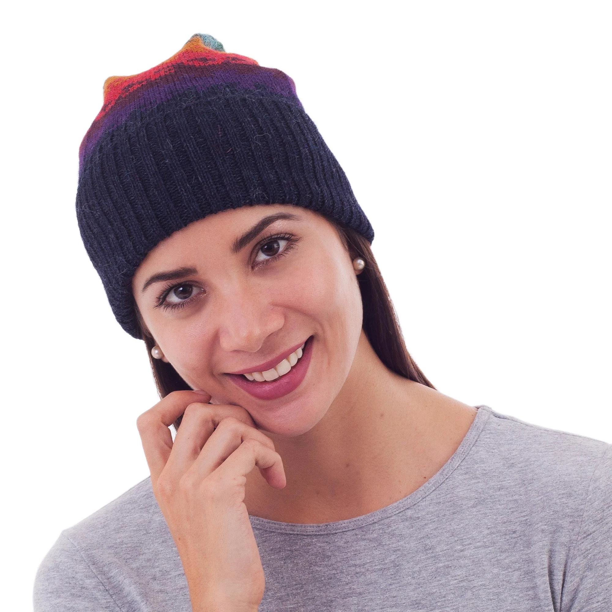 Andean Twilight Handmade Alpaca Wool Striped Hat from Peru - Image 4