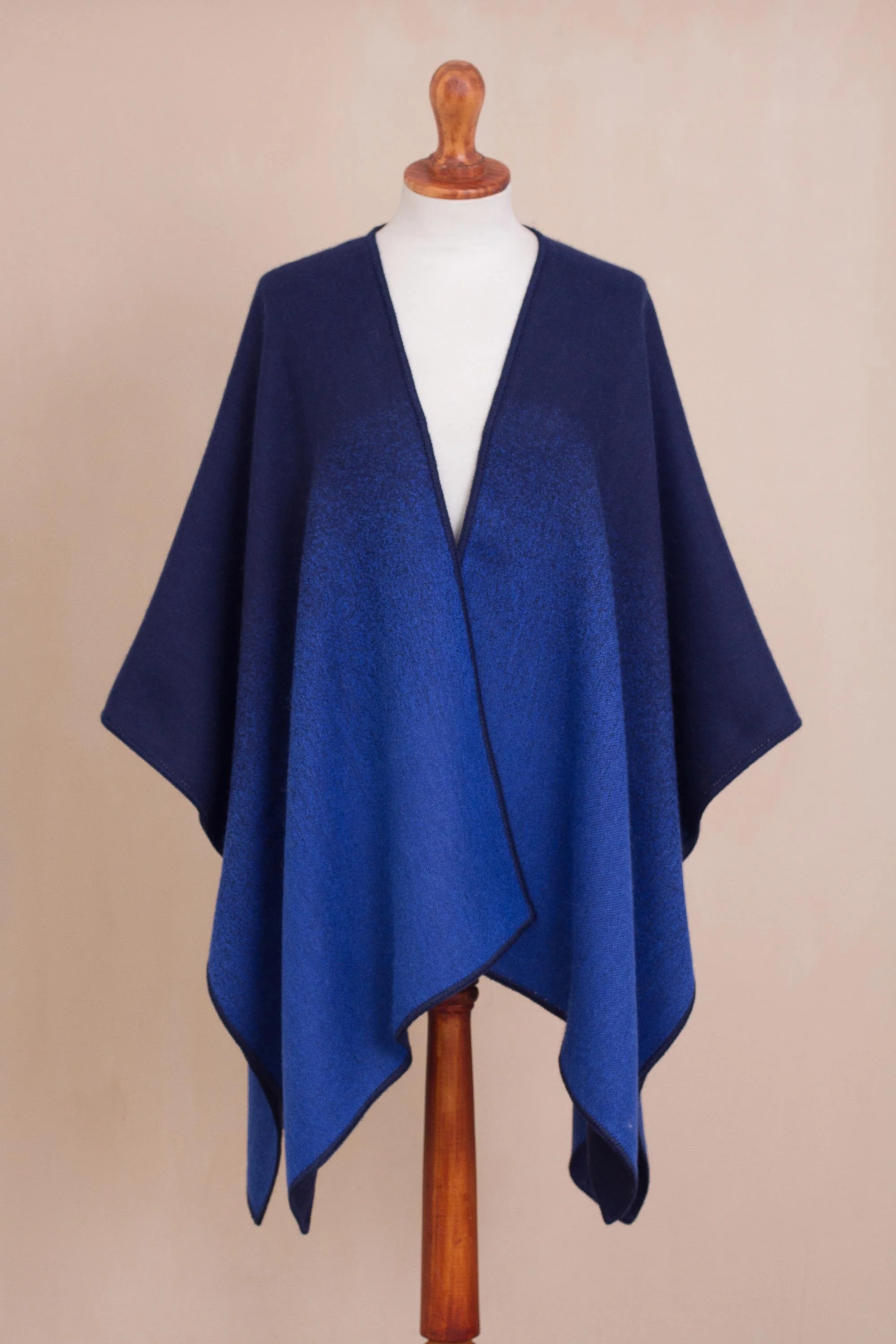 Andean Wind in Cornflower Reversible Alpaca Blend Ruana in Cornflower and Navy - Image 4