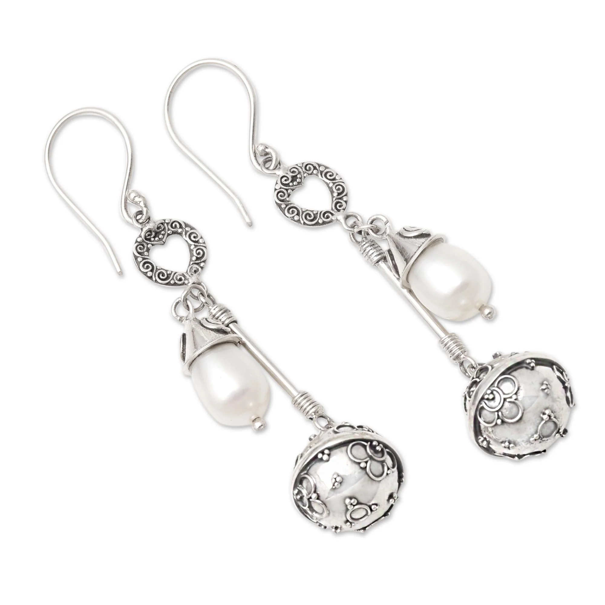 Angel Chimes Sterling Silver and Cultured Pearl Harmony Ball Earrings - Image 4