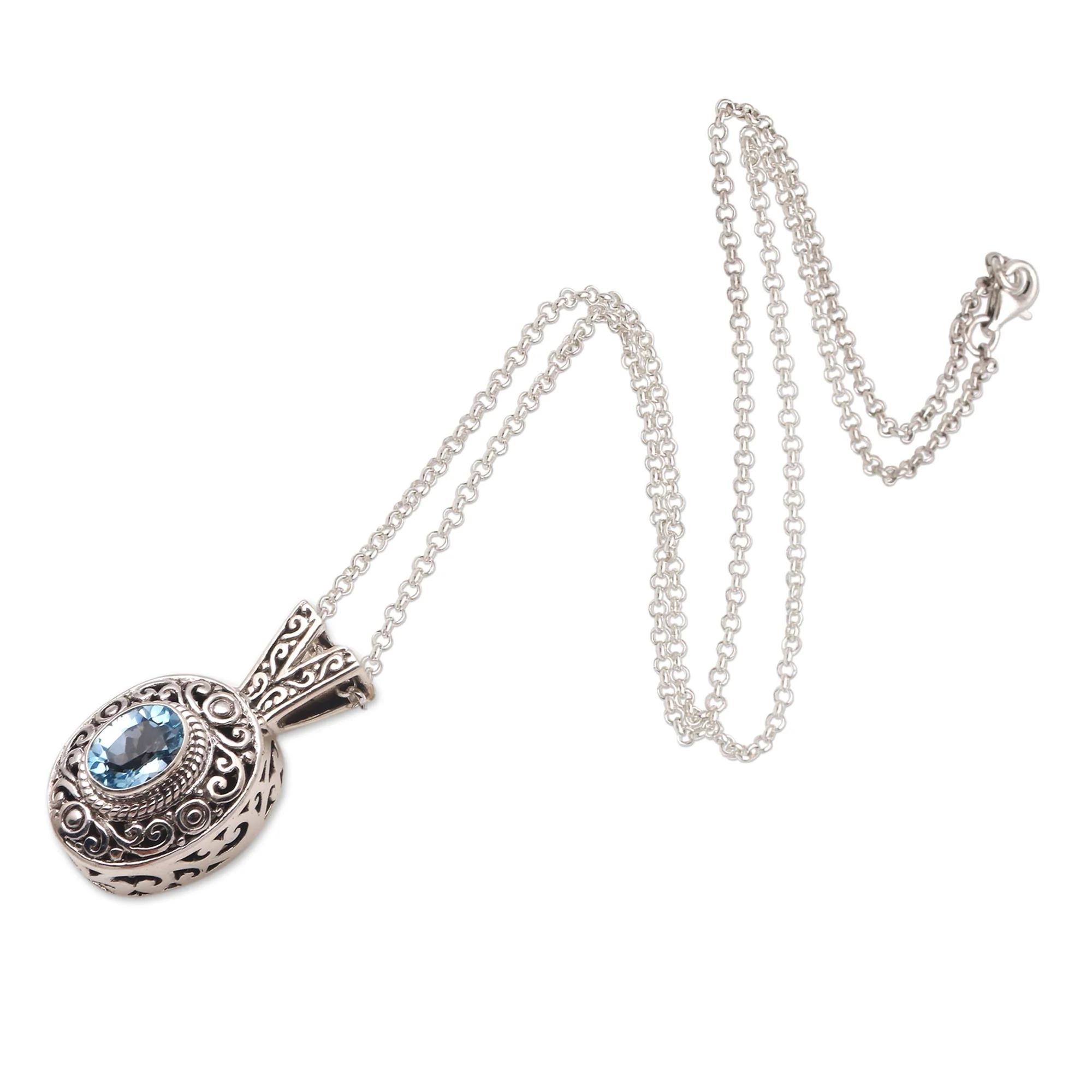 Angel Eye Swirl Pattern Blue Topaz Pendant Necklace from Bali - Image 4