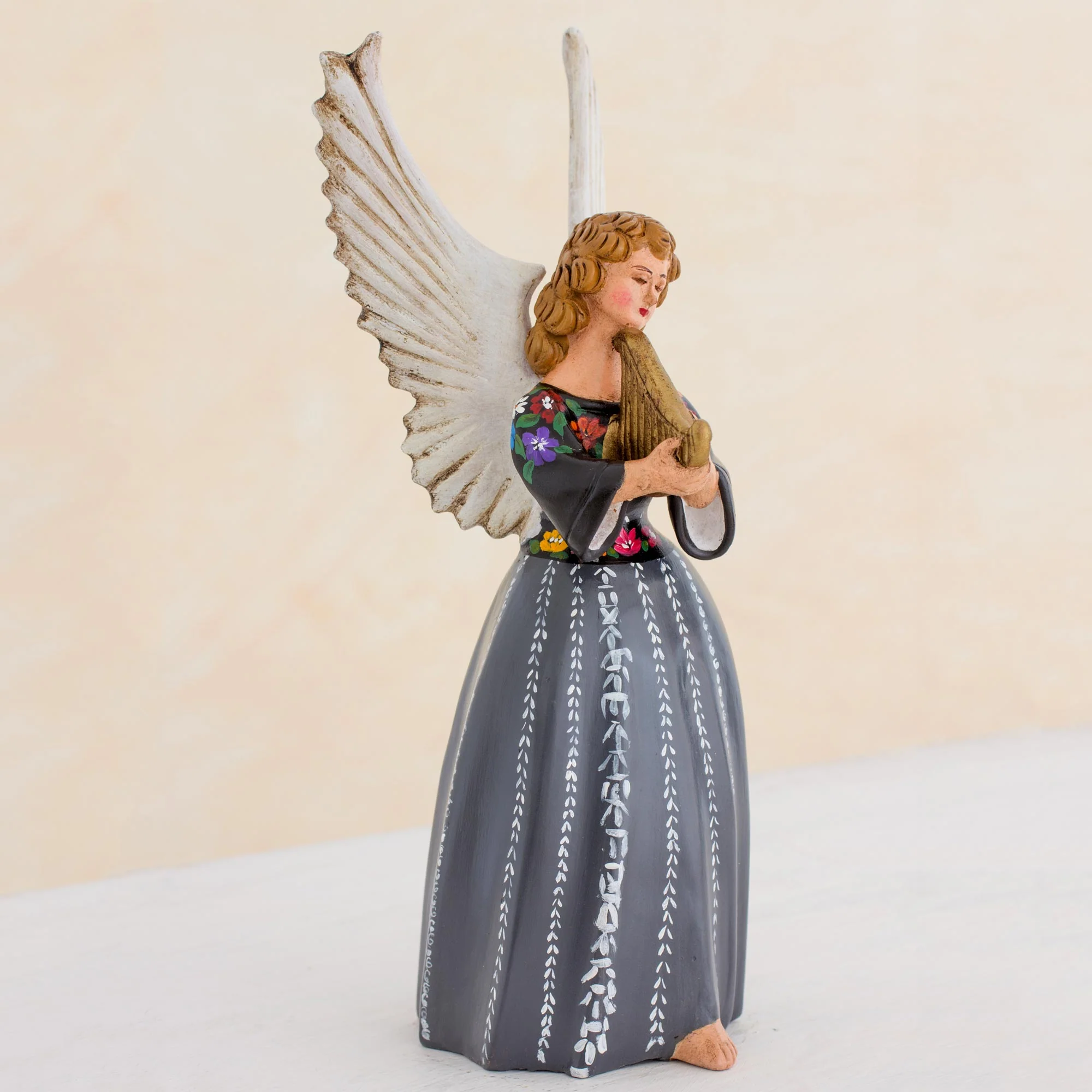 Angel from San Pedro la Laguna Handcrafted Guatemalan Ceramic Angel Musician Sculpture - Image 3