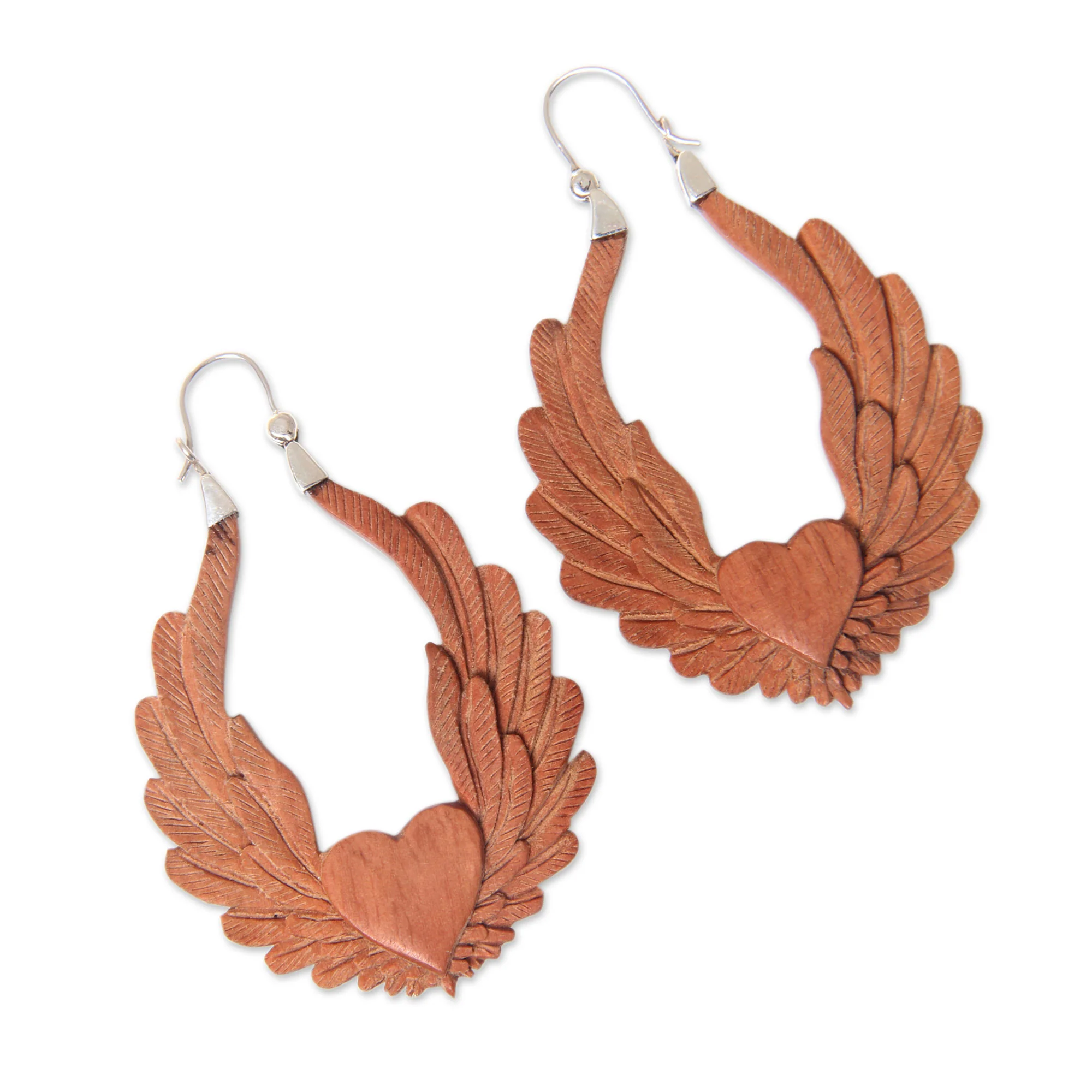 Angel Heart Wood & Silver Heart Shaped Earrings - Image 3