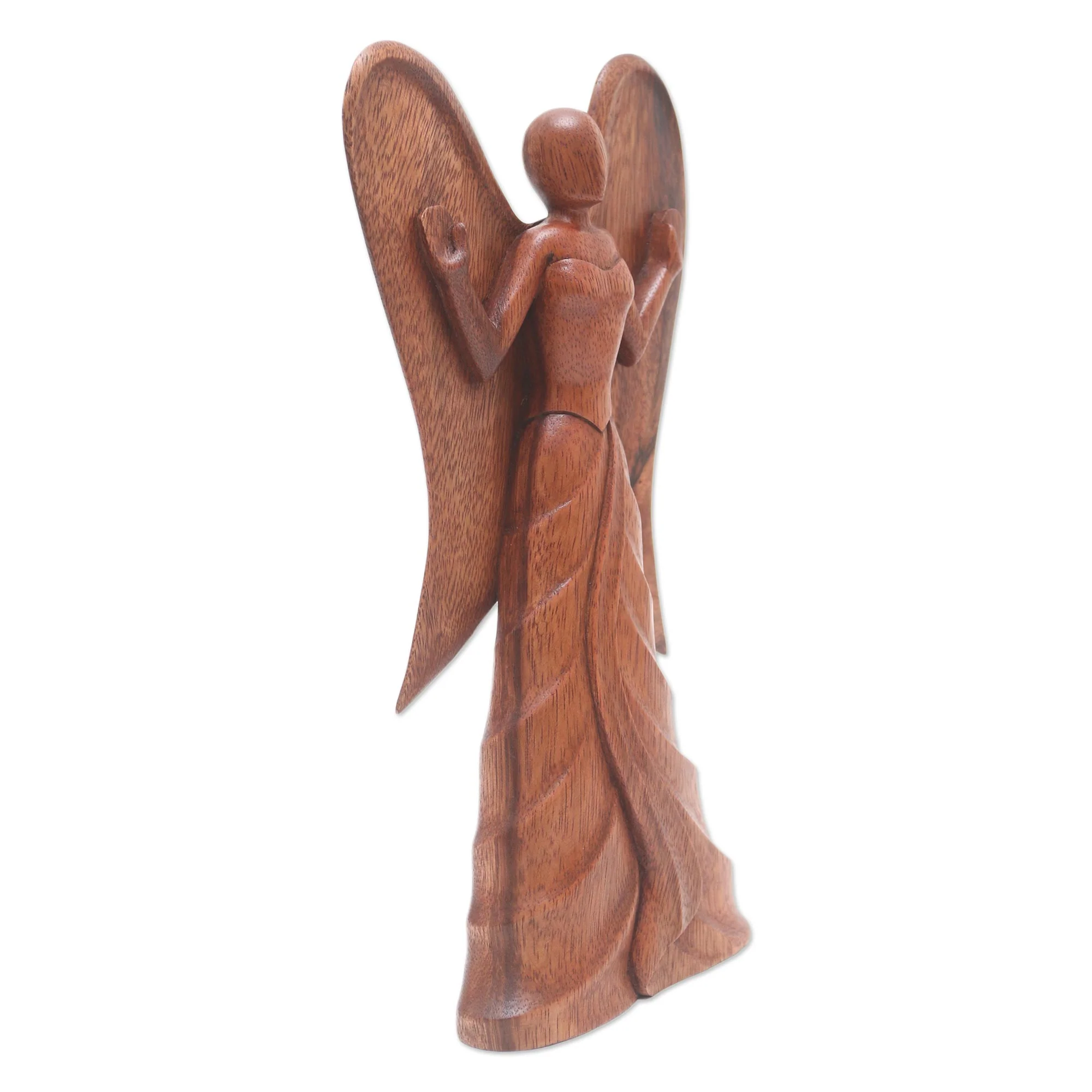 Angel in Heaven Hand Carved Suar Wood Angel Statuette - Image 4