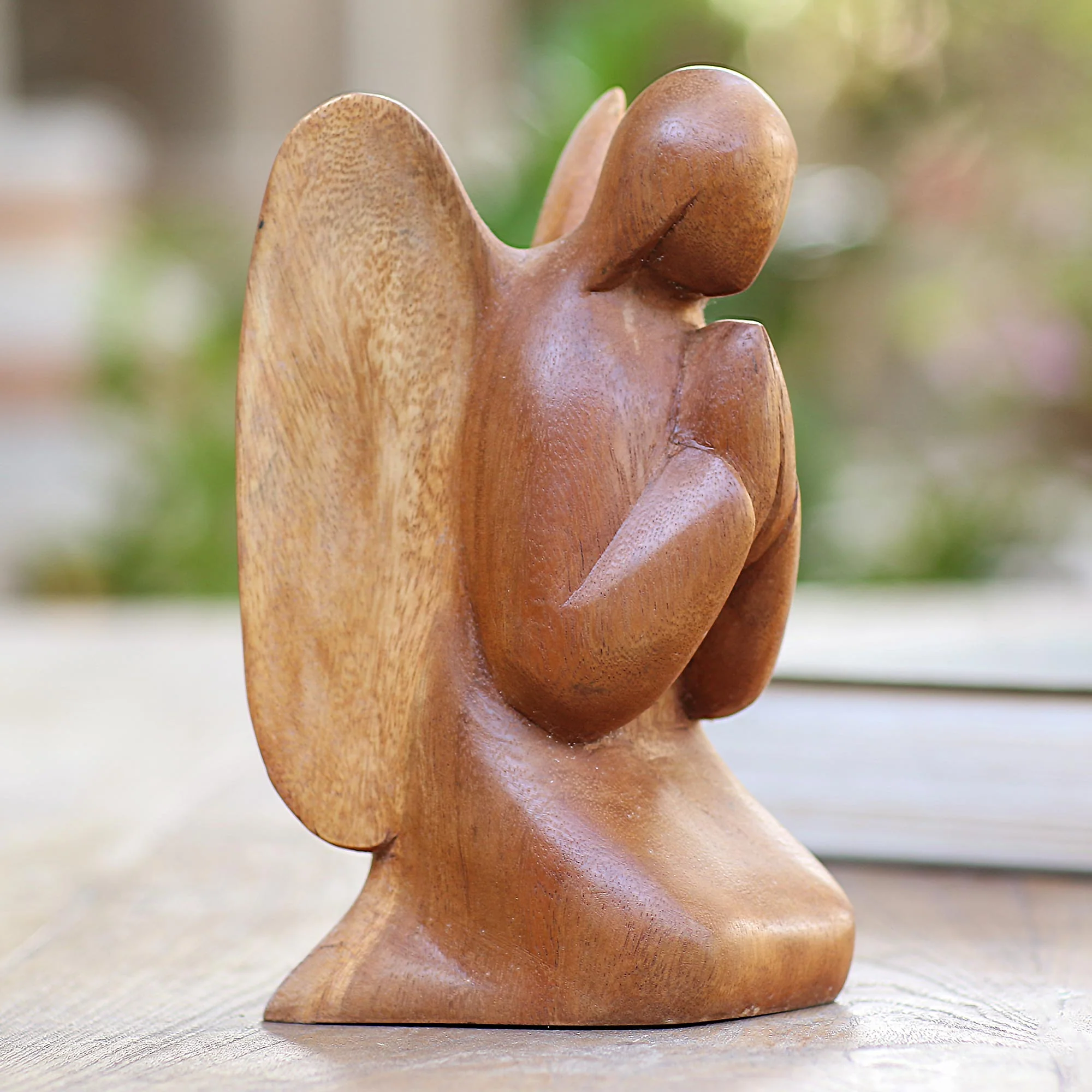 Angelic Prayer Praying Angel Suar Wood Hand Carved Statuette - Image 3