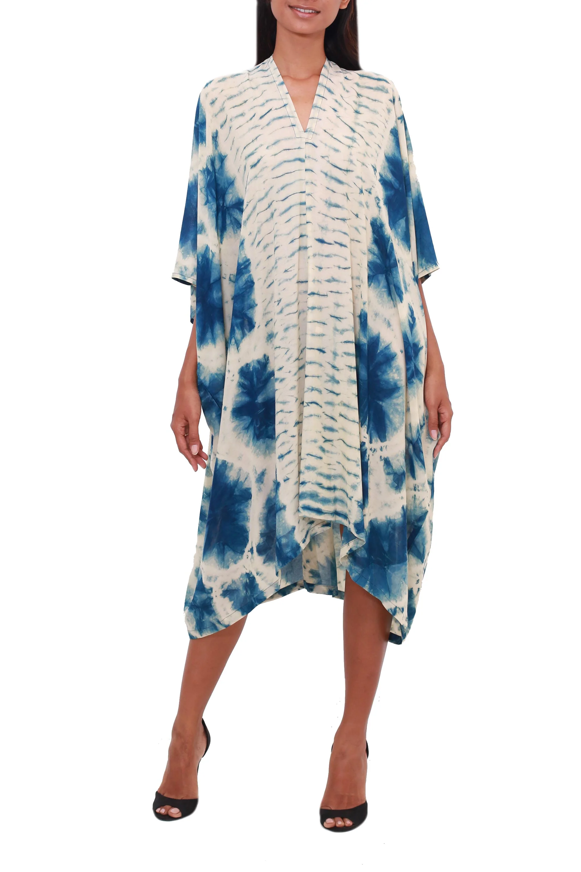 Angin Segara Oceanic Tie-Dyed Rayon Caftan Crafted in Java - Image 2