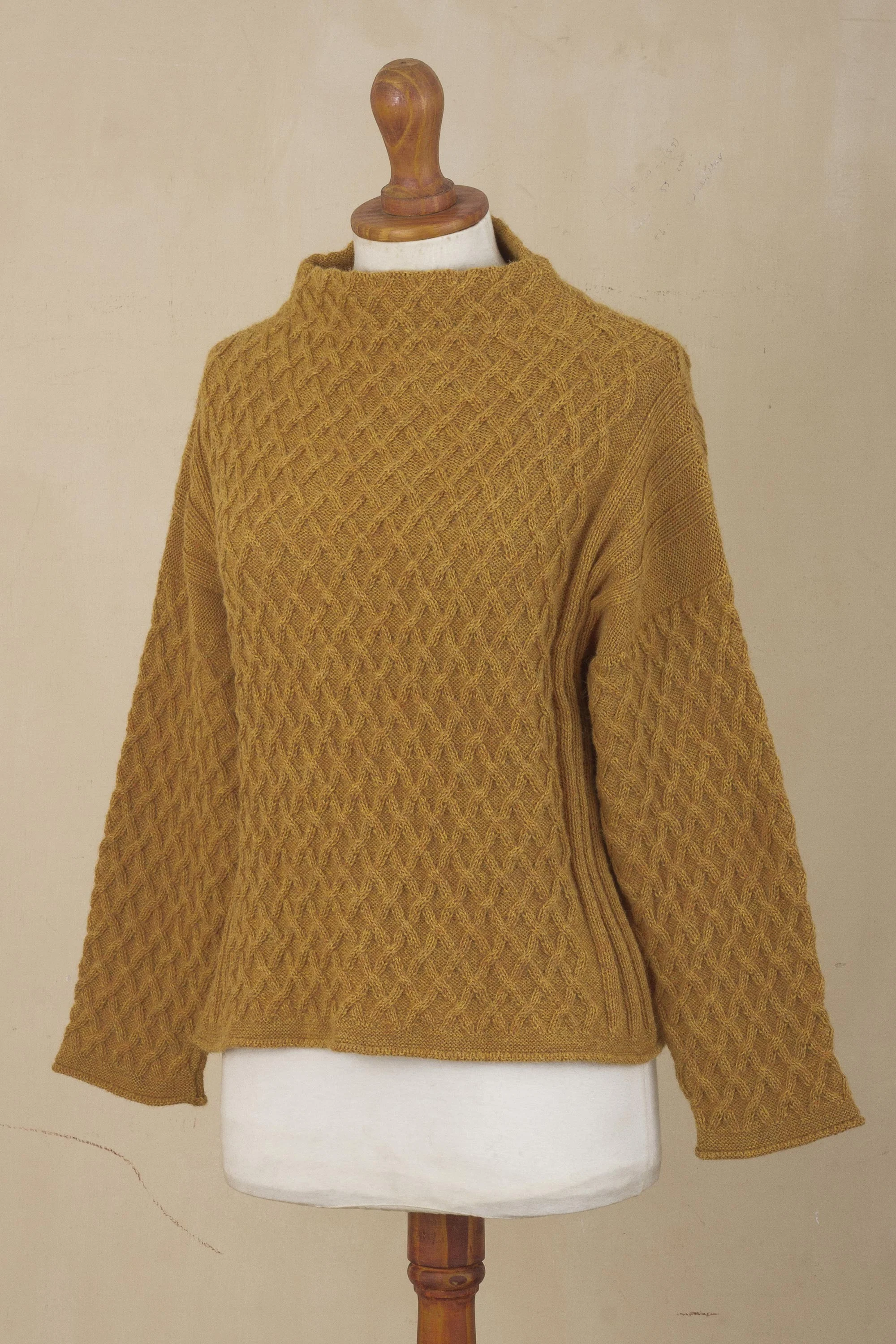 Antique Gold Trellis Women's Antique Gold 100% Alpaca Sweater - Image 4