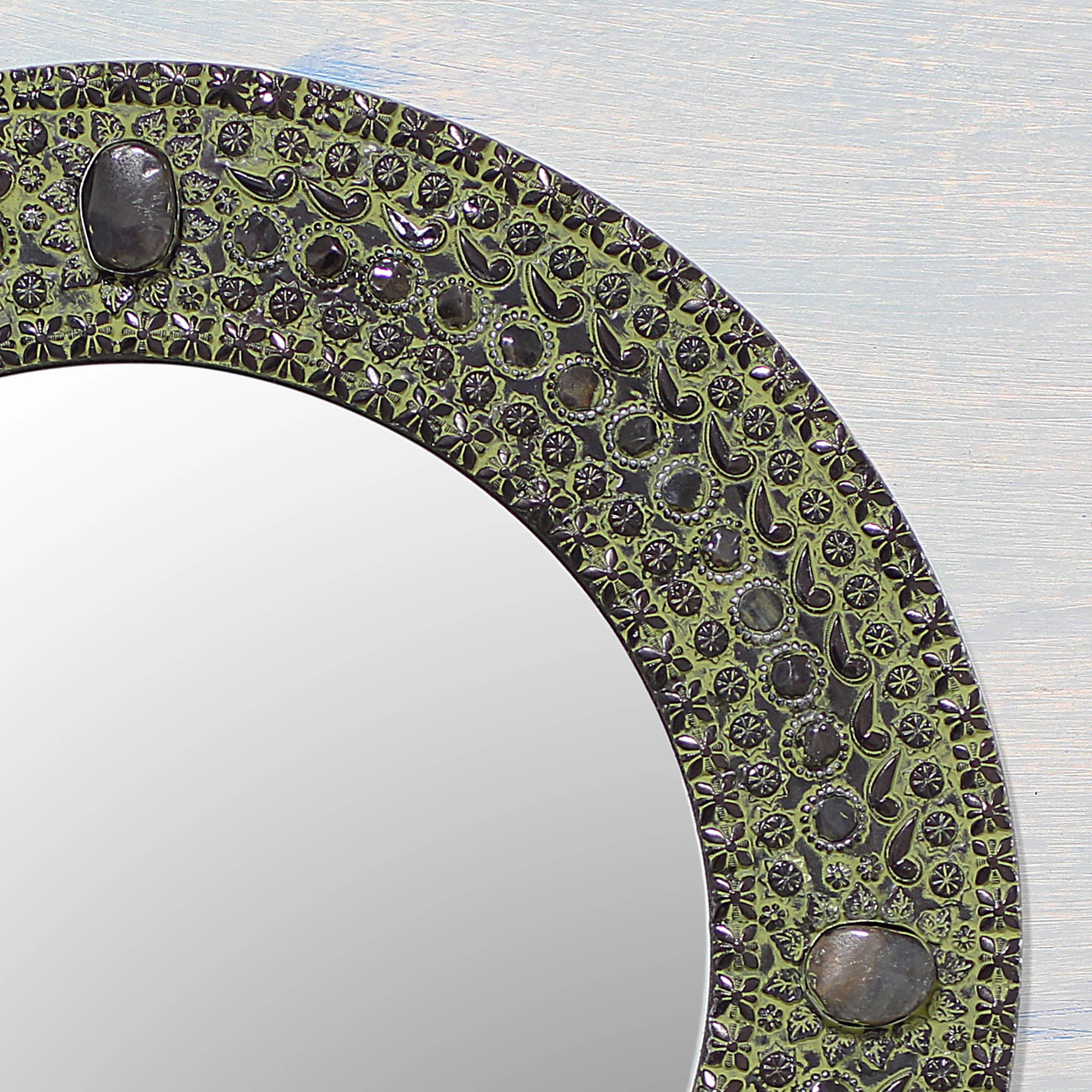 Antique Magnificence Handcrafted Round Antiqued Aluminum Mirror from India - Image 3