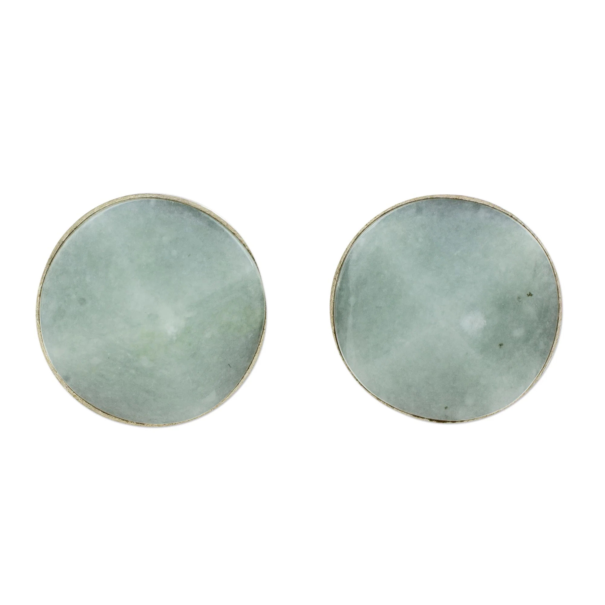 Apple Green Faceted Circles Apple Green Jade Stud Earrings from Guatemala - Image 2
