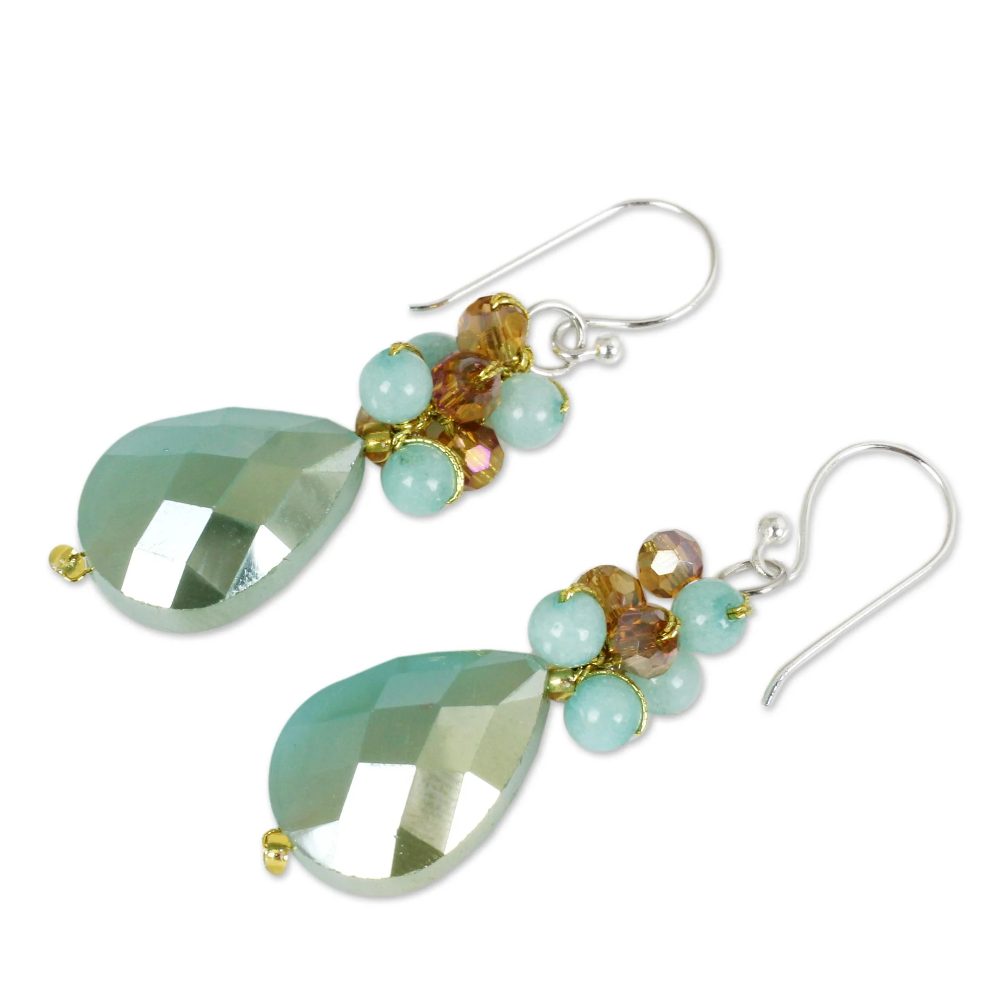 Aqua Dream Beaded Silver Plated Earrings - Image 2