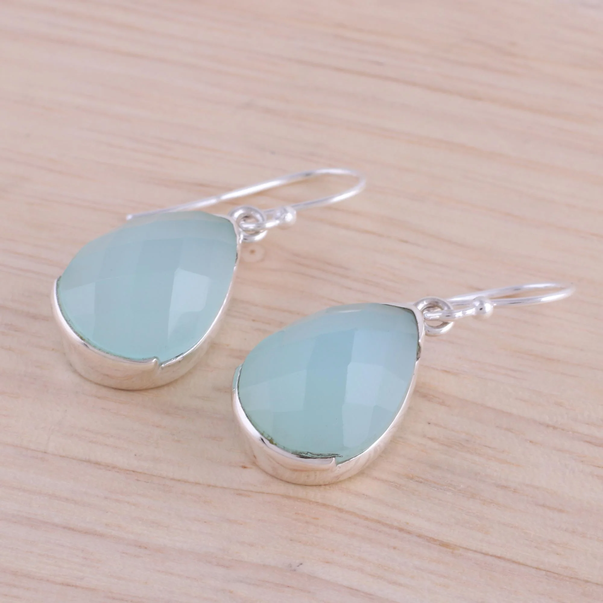 Aqua Drops Chalcedony Silver Dangle Earrings - Image 3