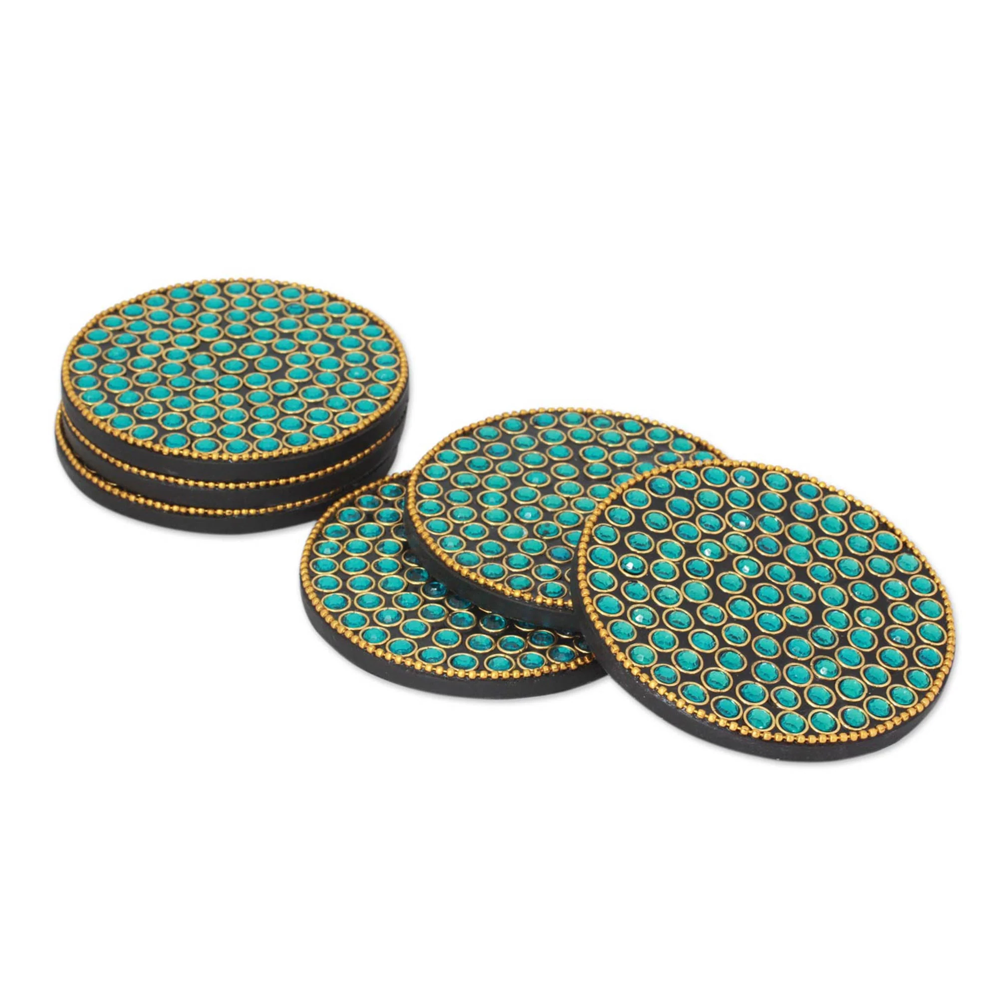 Aqua Glitz Bejeweled coasters (Set of 6) - Image 2