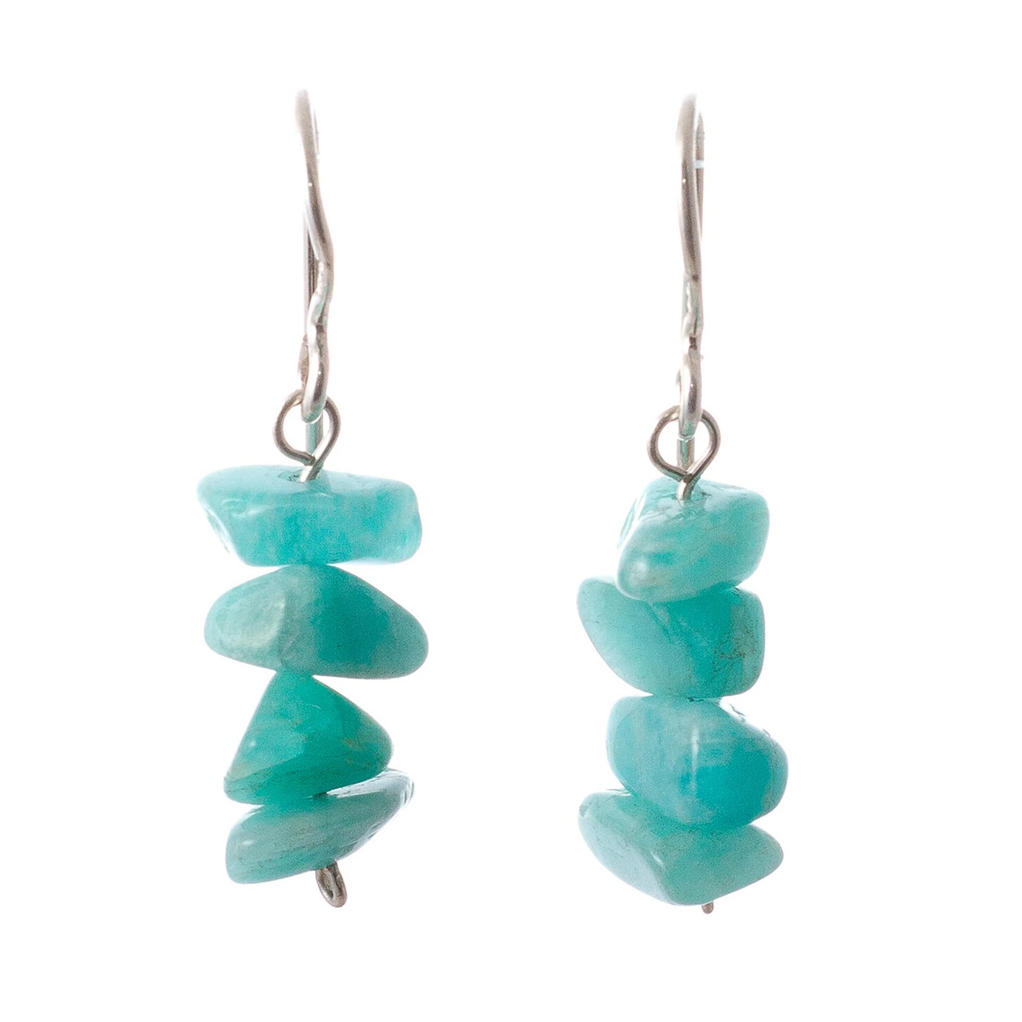 Aqua Harmony Amazonite Beaded Dangle Earrings Crafted in Peru - Image 2