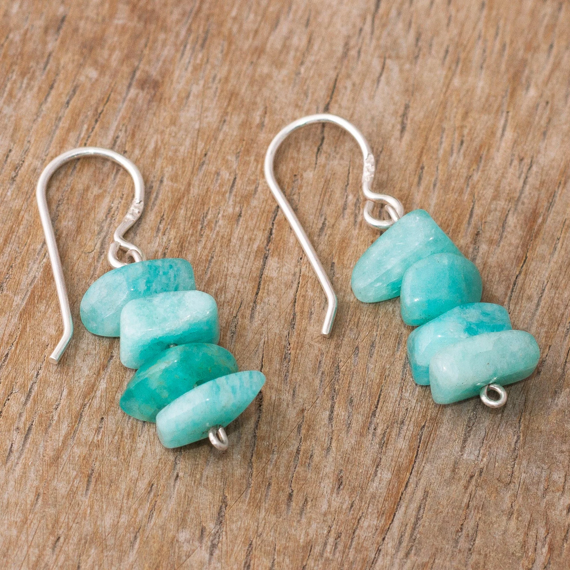 Aqua Harmony Amazonite Beaded Dangle Earrings Crafted in Peru - Image 3