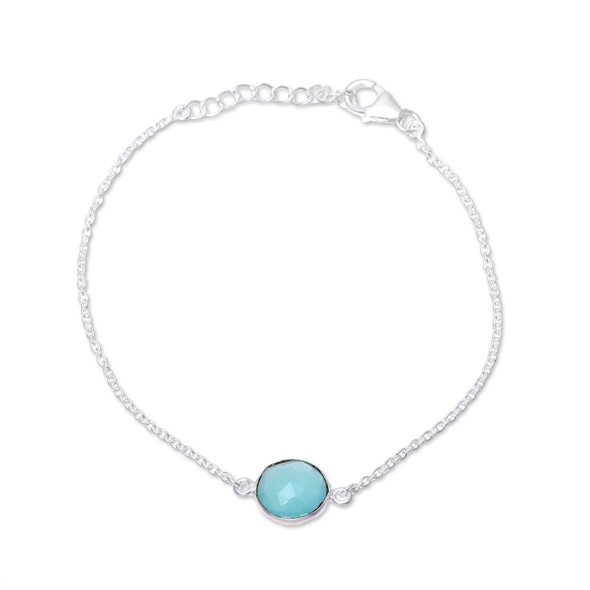 Aqua Night Adjustable Chalcedony Pendant Bracelet from India - Image 2