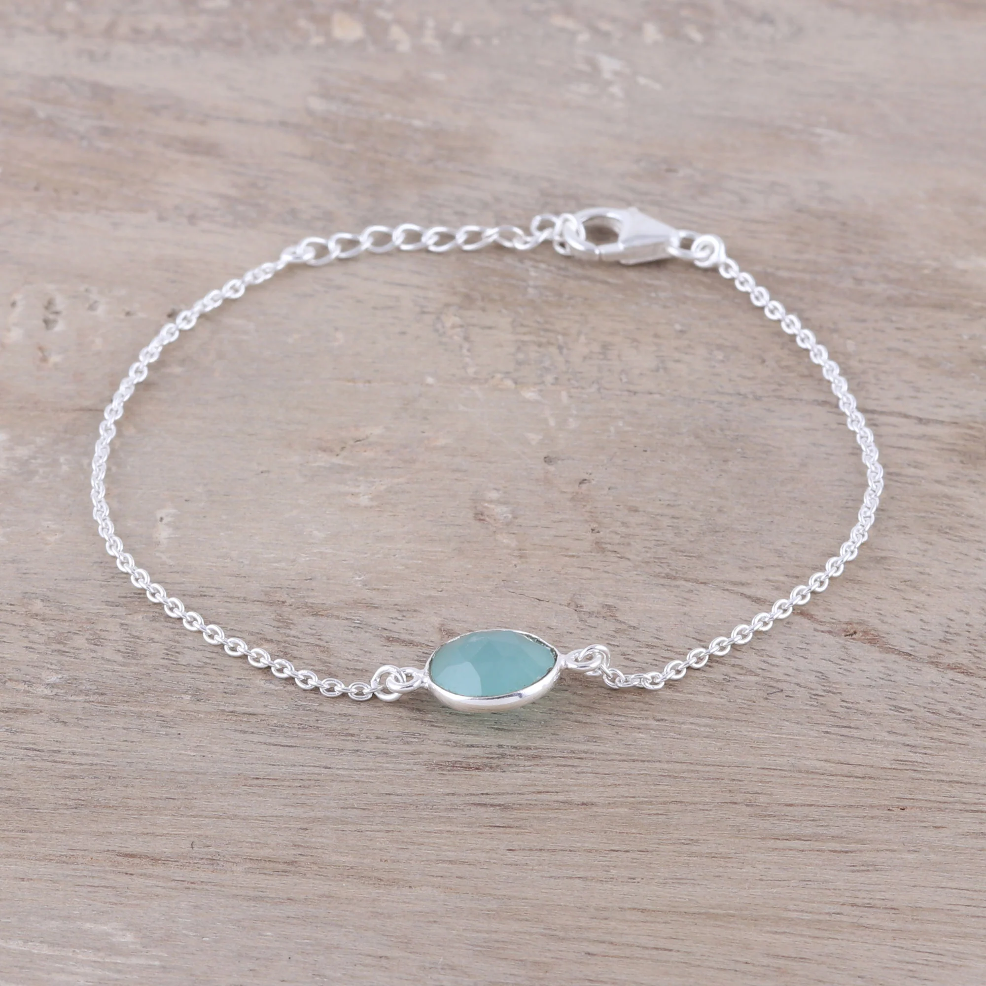 Aqua Night Adjustable Chalcedony Pendant Bracelet from India - Image 3
