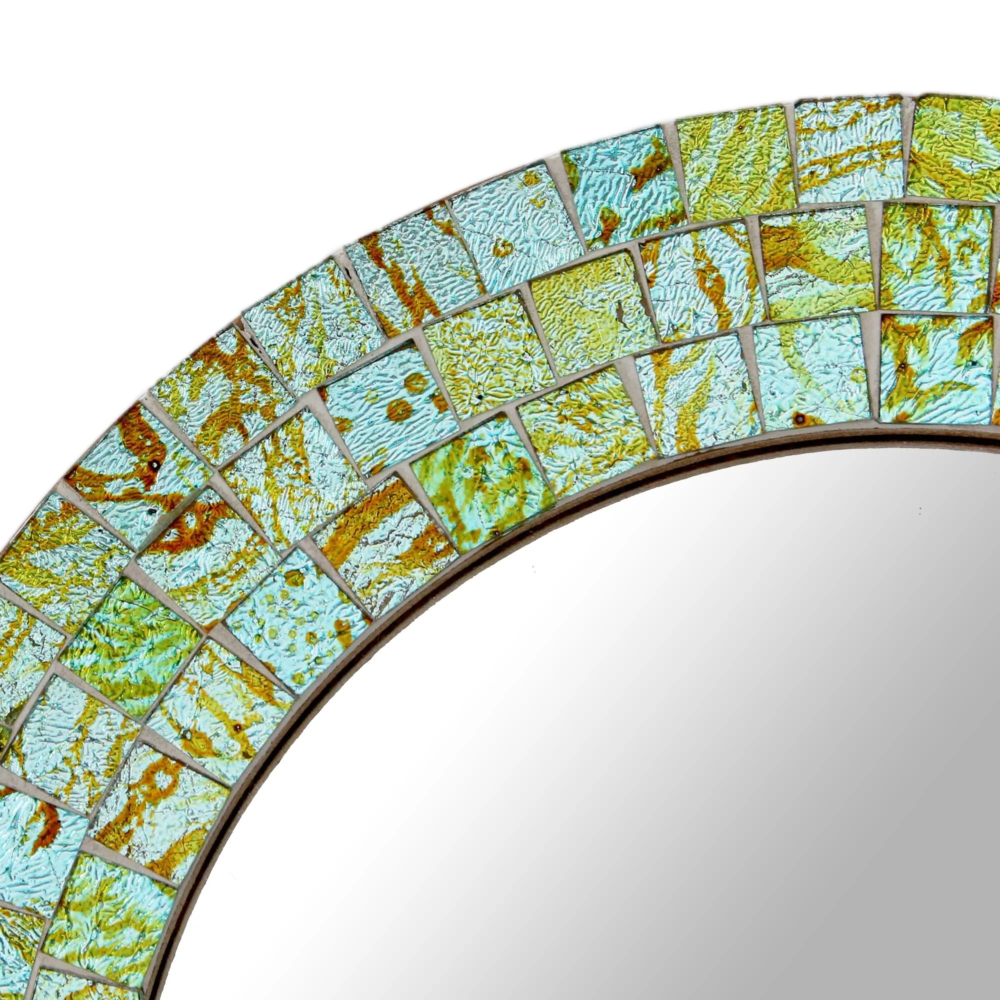 Aqua Splash Aqua and Lime Round Glass Mosaic Mirror from India - Image 4