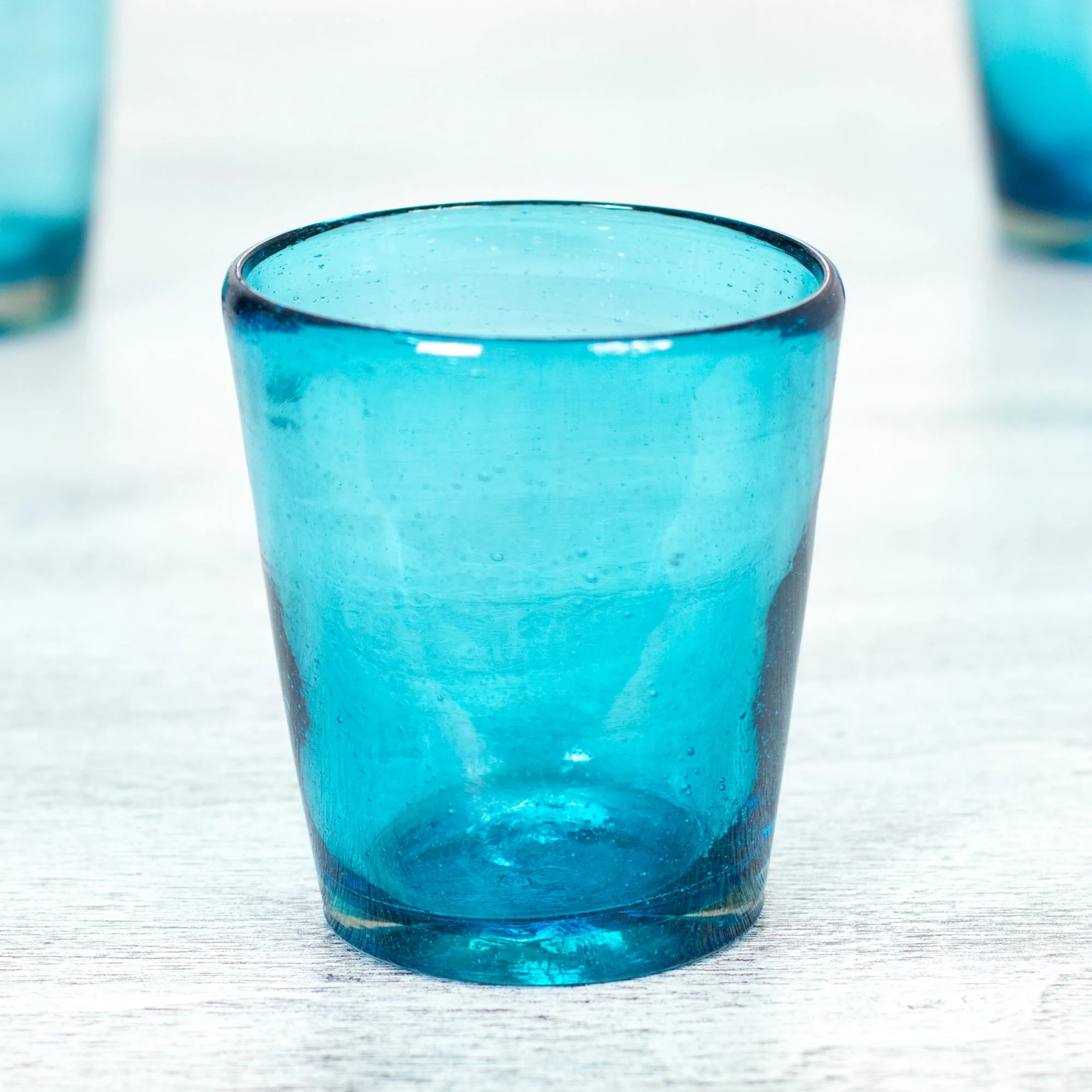 Aquamarine Bubbles Set of 6 Aquamarine Hand Blown 10 oz Juice Glasses - Image 3