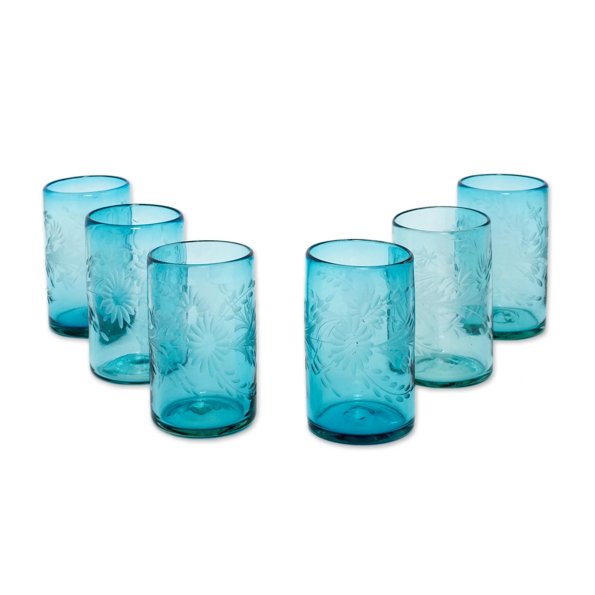 Aquamarine Flowers Recycled Glass Tumbler Etched Glasses - Image 4