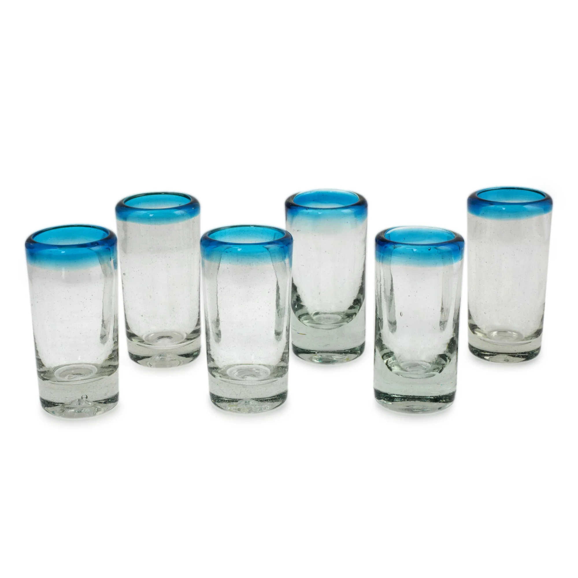 Aquamarine Hand Blown Mexican Tequila Shot Glasses Clear Set of 6 - Image 3