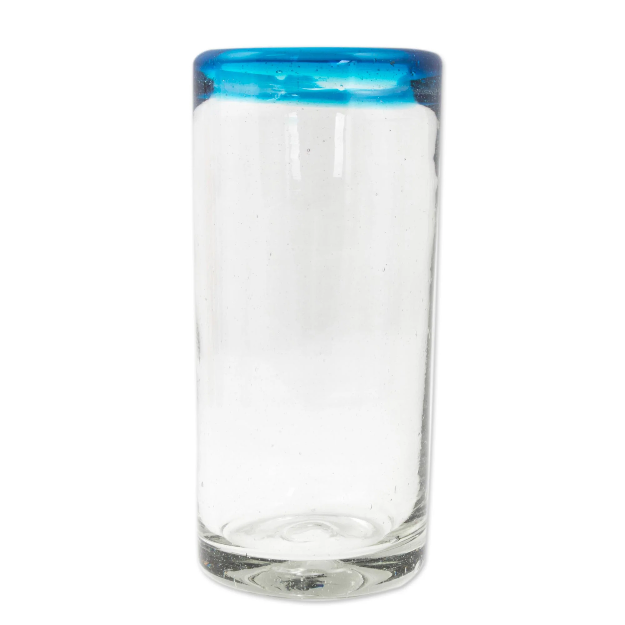 Aquamarine Kiss Set of 6 Aqua Rim Hand Blown Clear 11 oz High Ball Glasses - Image 4