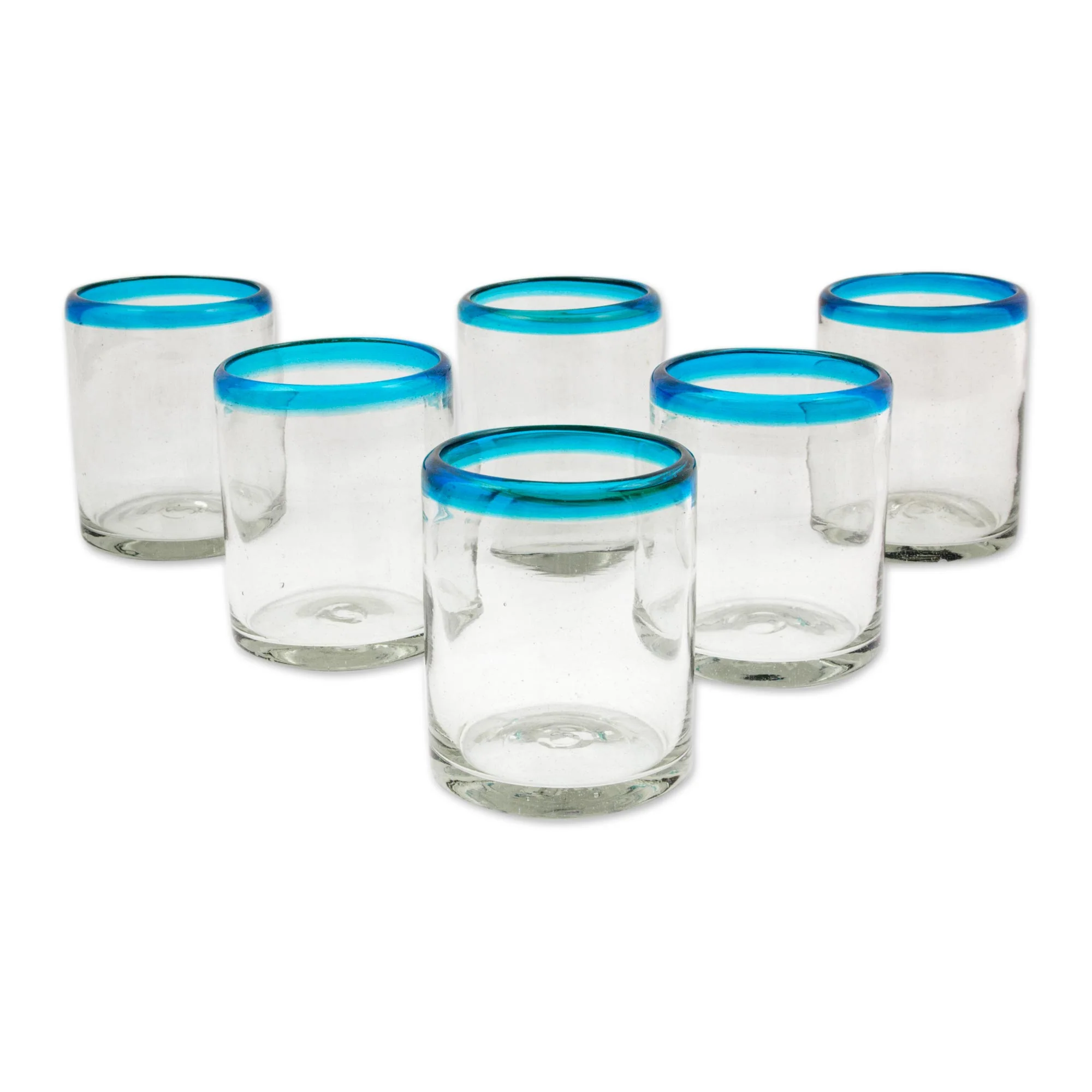 Aquamarine Kiss Set of 6 Clear with Aqua Rim Hand Blown 8 oz Juice Glasses - Image 3
