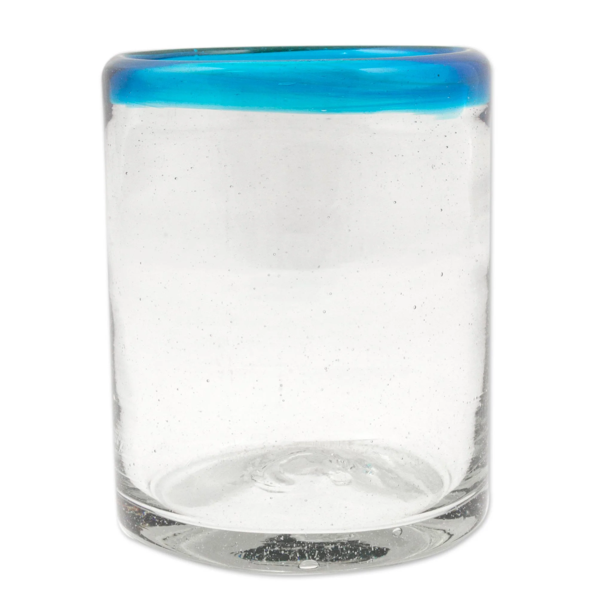 Aquamarine Kiss Set of 6 Clear with Aqua Rim Hand Blown 8 oz Juice Glasses - Image 4