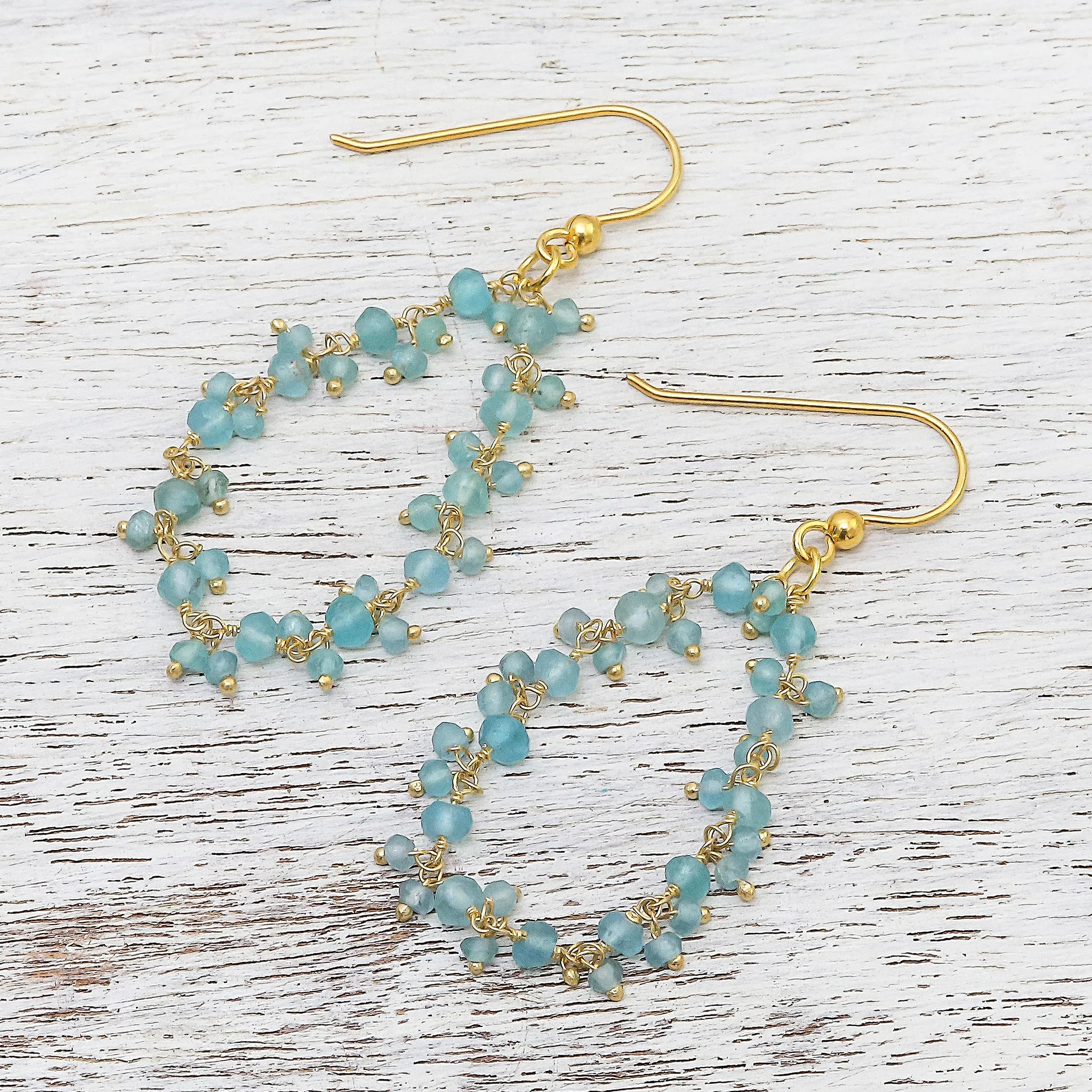 Arctic Dream Gold-Plated Apatite Waterfall Earrings from Thailand - Image 3