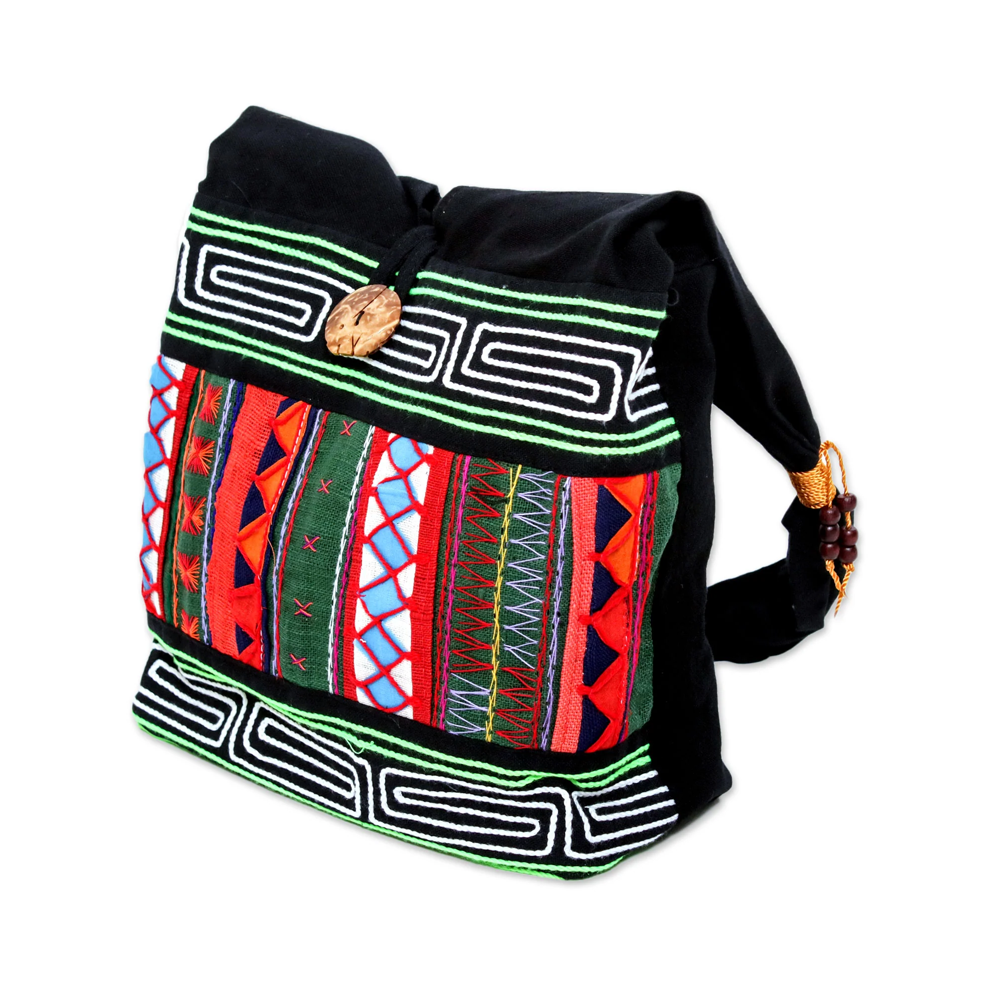 Ardent Thai Thai Multicolored Cotton Shoulder Bag with Geometric Motif - Image 3