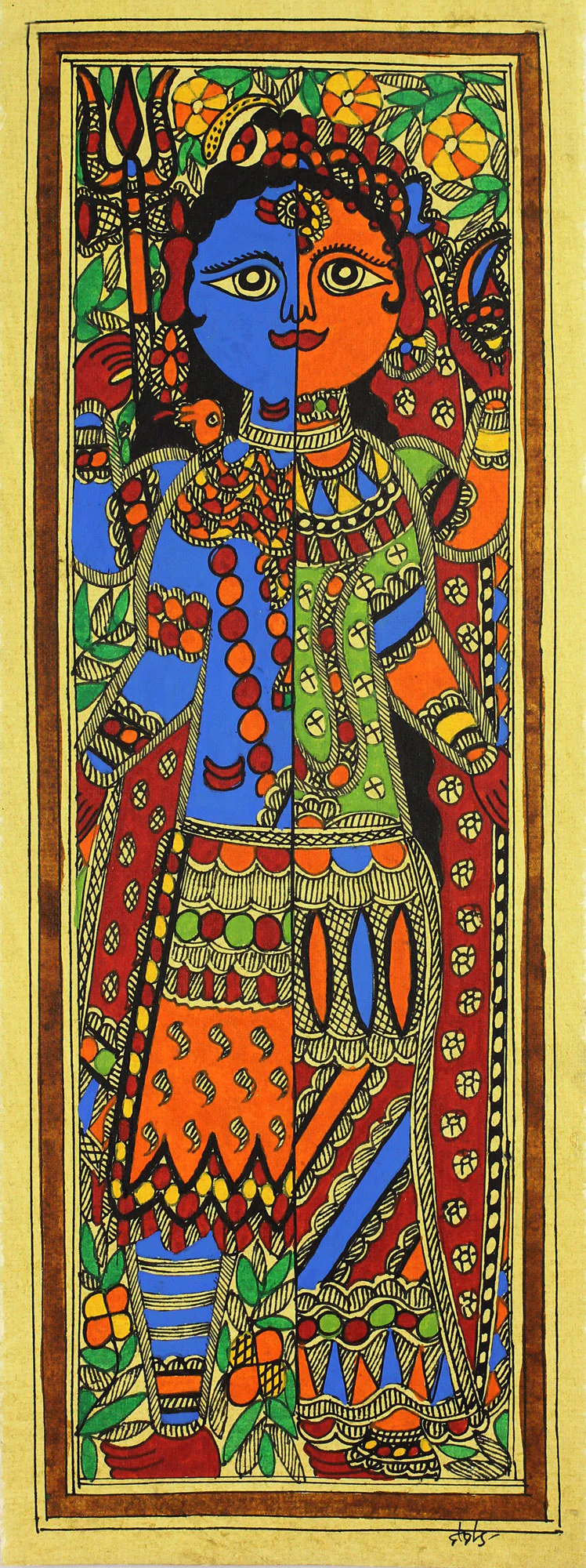 Ardhnareshwar Authentic India Madhubani Painting of Shiva and Parvati