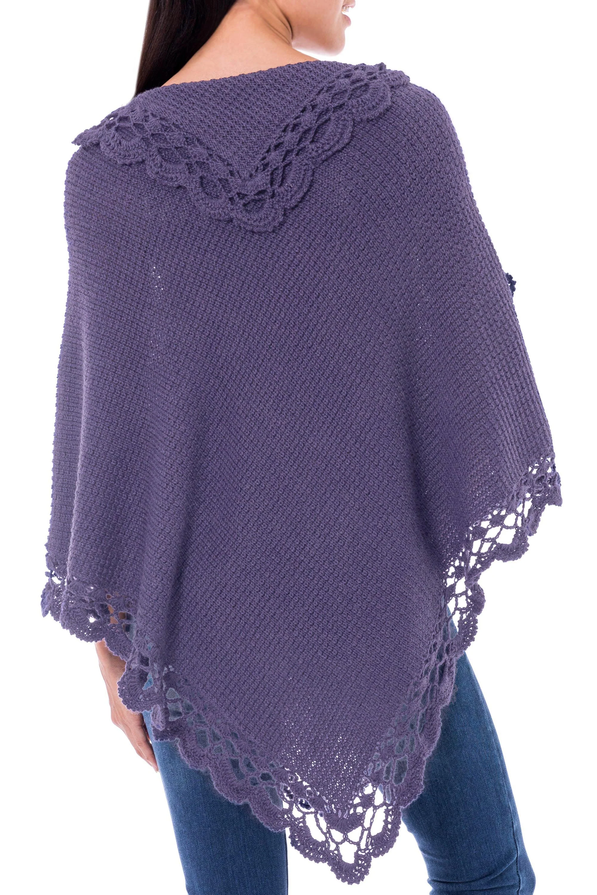 Arequipa Purple Alpaca Wool Blend Poncho from Peru - Image 3