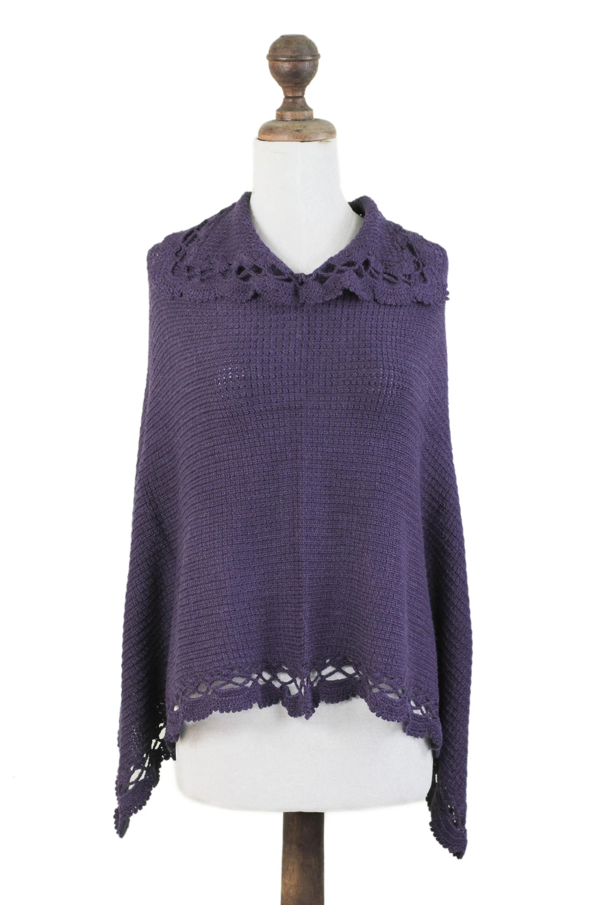 Arequipa Purple Alpaca Wool Blend Poncho from Peru - Image 4