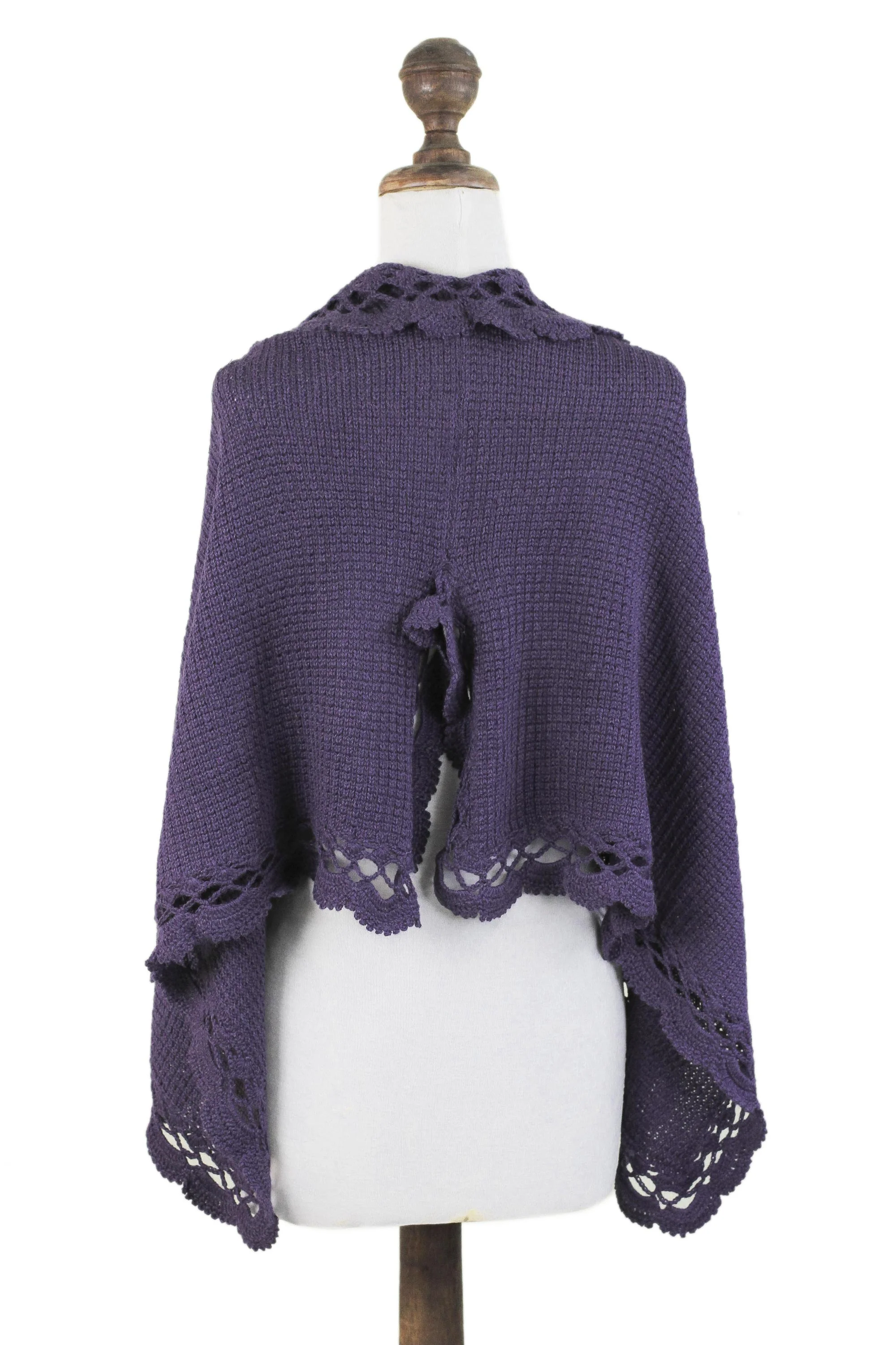 Arequipa Purple Alpaca Wool Blend Poncho from Peru - Image 5