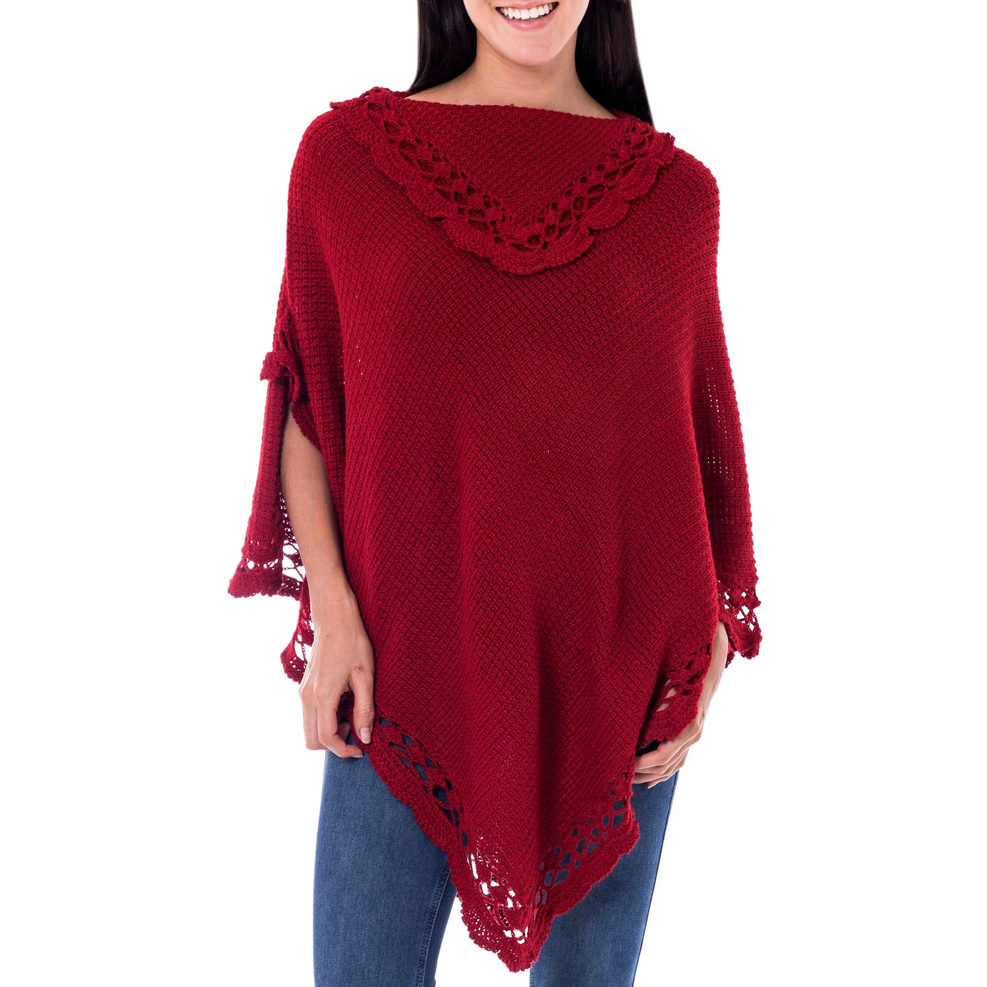 Arequipa Red Alpaca Blend Poncho - Image 2