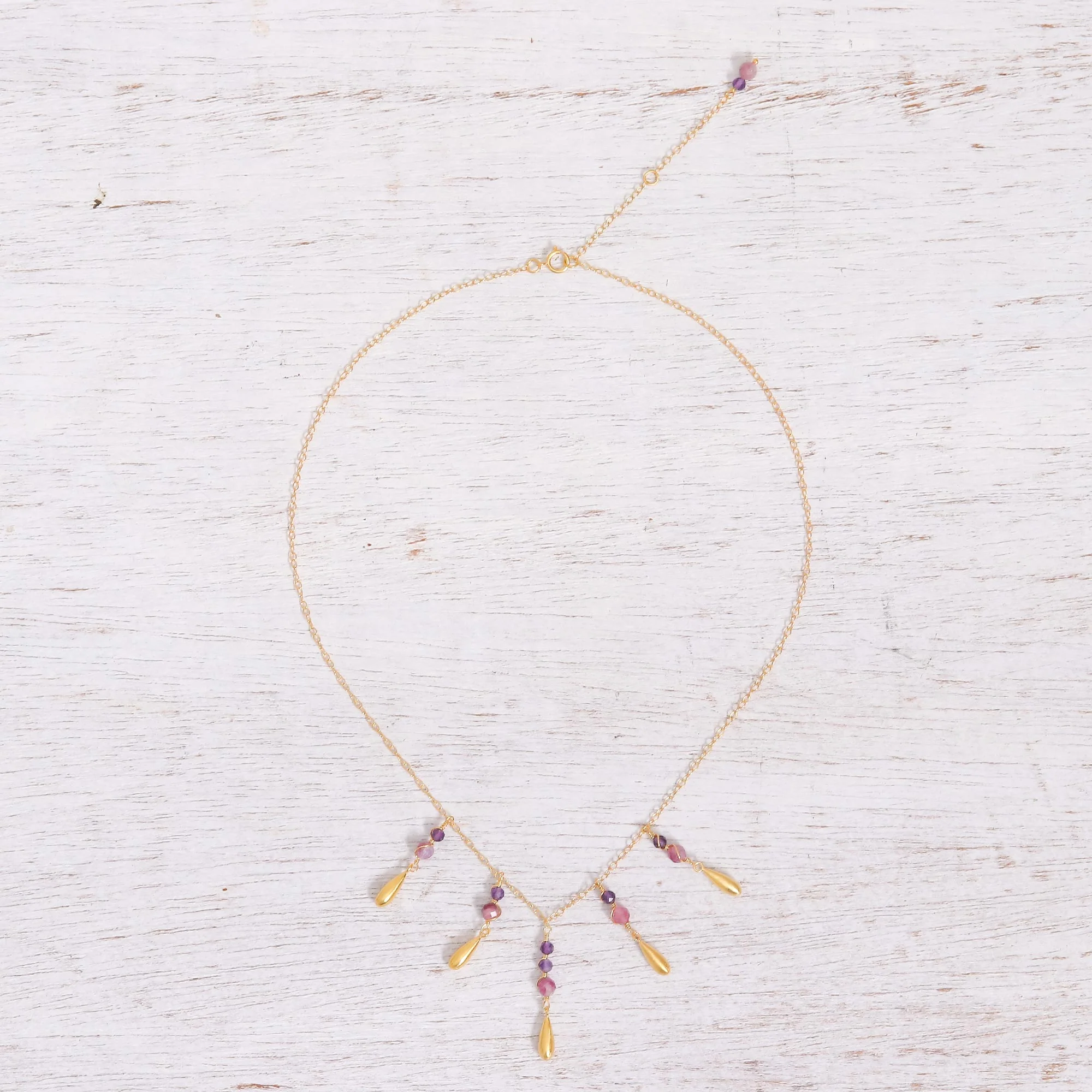 Aria Tourmaline and Amethyst Pendant Waterfall Necklace - Image 3