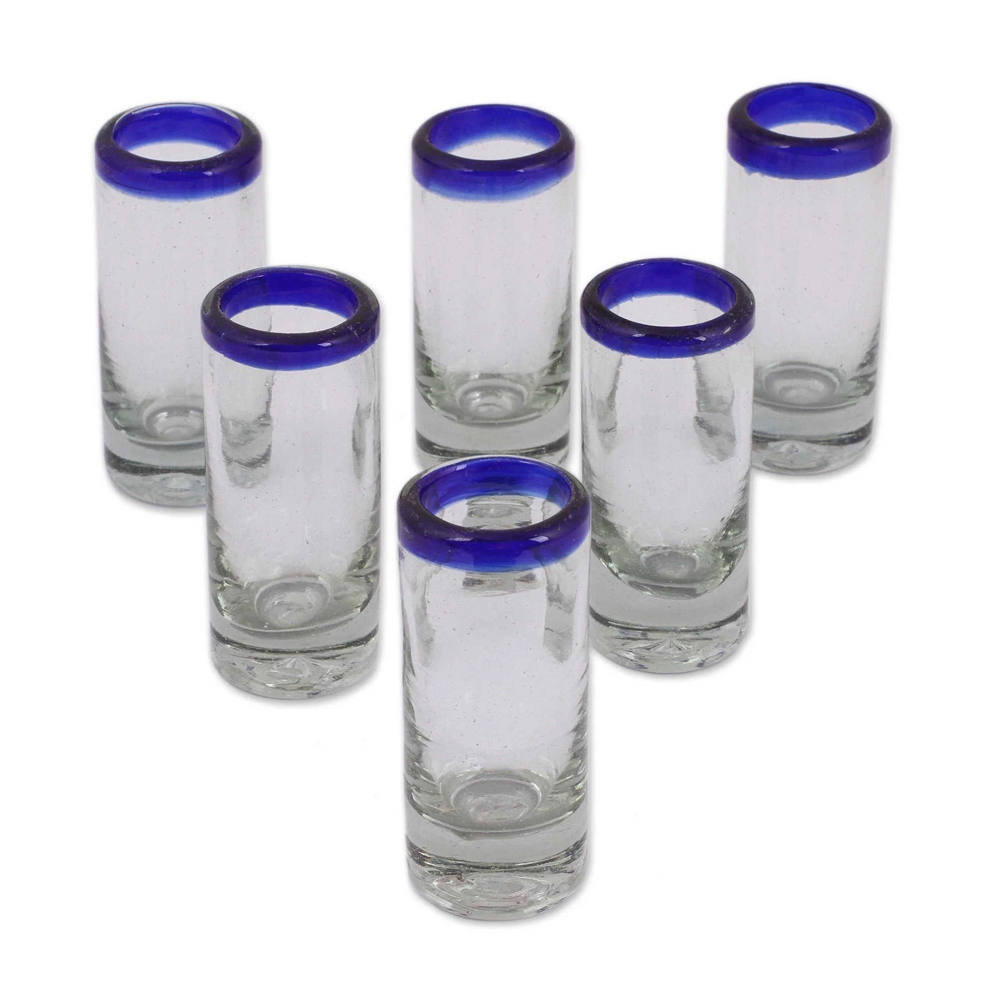 Artisan Crafted Blue Rim Shot Glasses - Set of 6 - Image 2