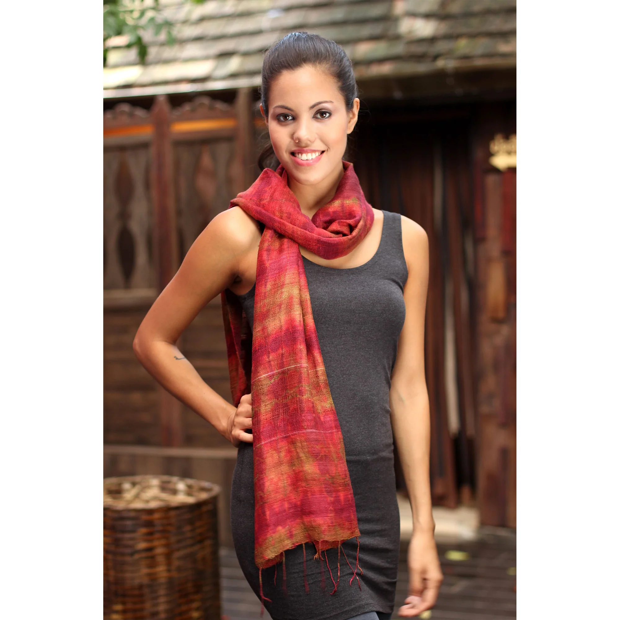 Artisan-Made Red Silk Scarf - Image 2