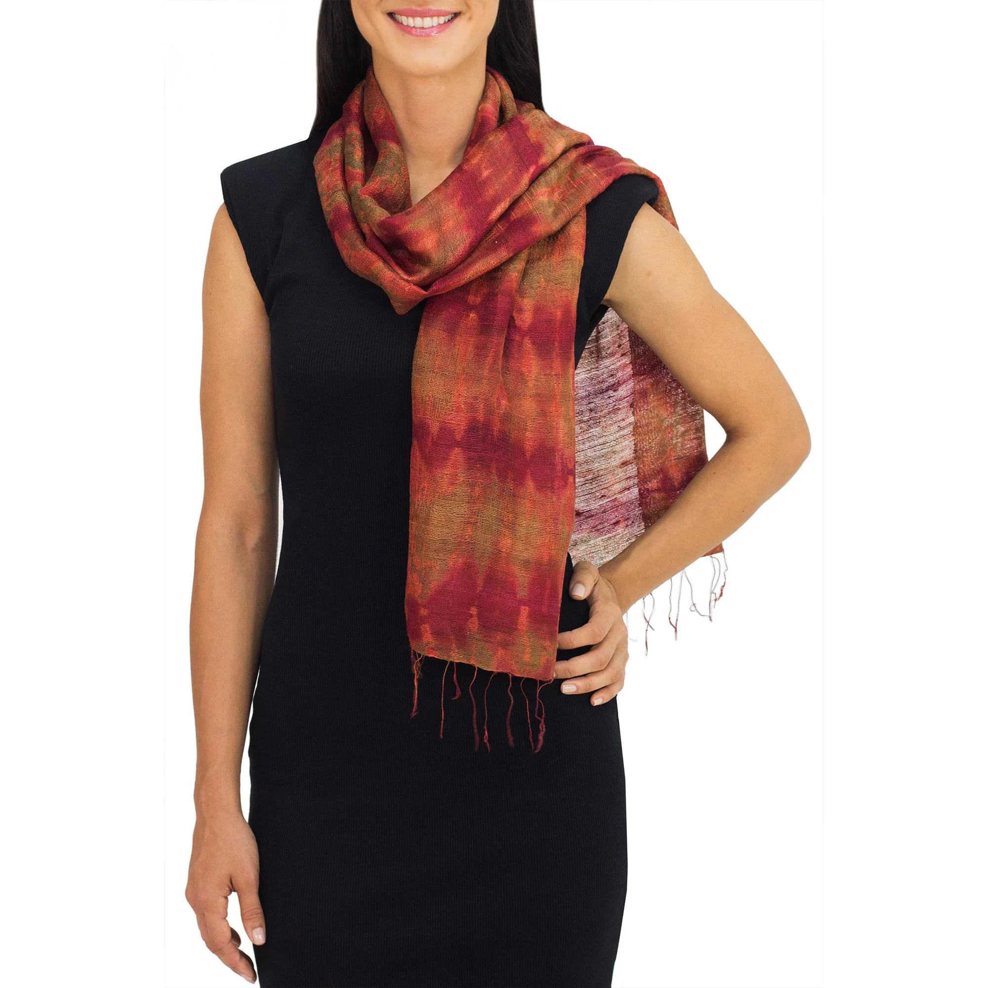 Artisan-Made Red Silk Scarf - Image 3