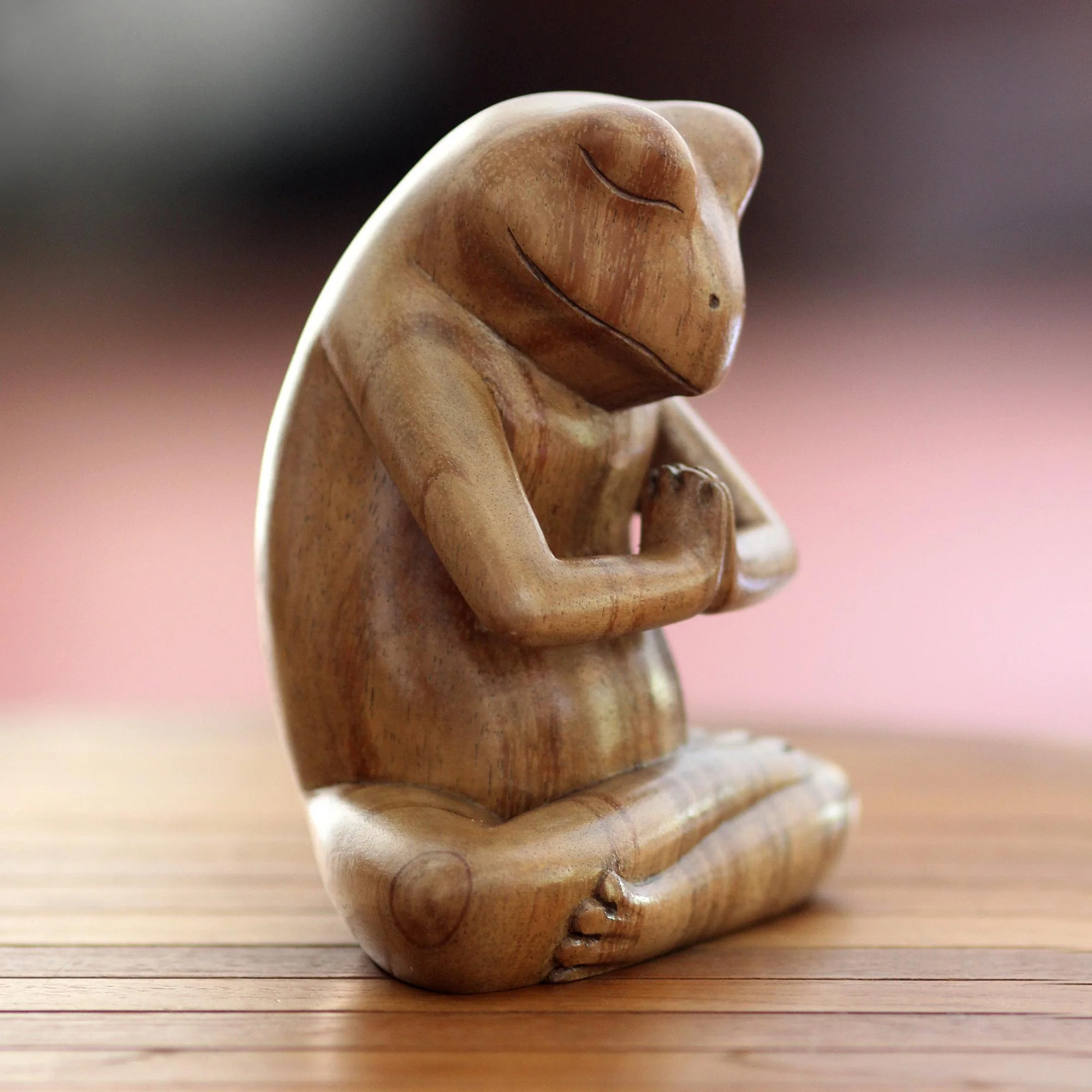 Asana Pose Yoga Frog Carved Wood Sculpture - Image 3