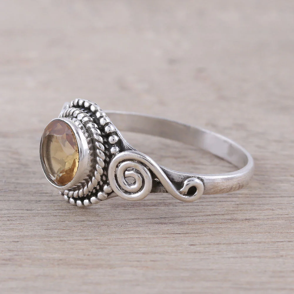 Assam Allure Spiral Motif Citrine Cocktail Ring from India - Image 3